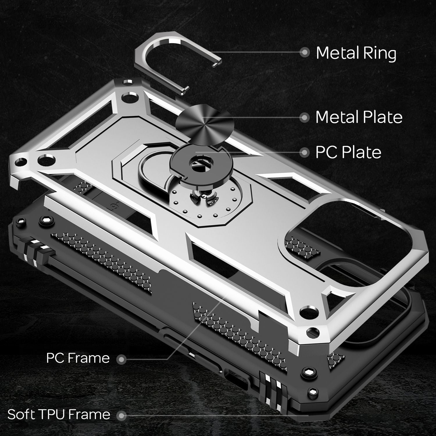 NALIA Ring Hülle für iPhone 13 Pro, Hard Case mit Silikon Bumper Cover Schutz Silber NALIA Protective Hülle