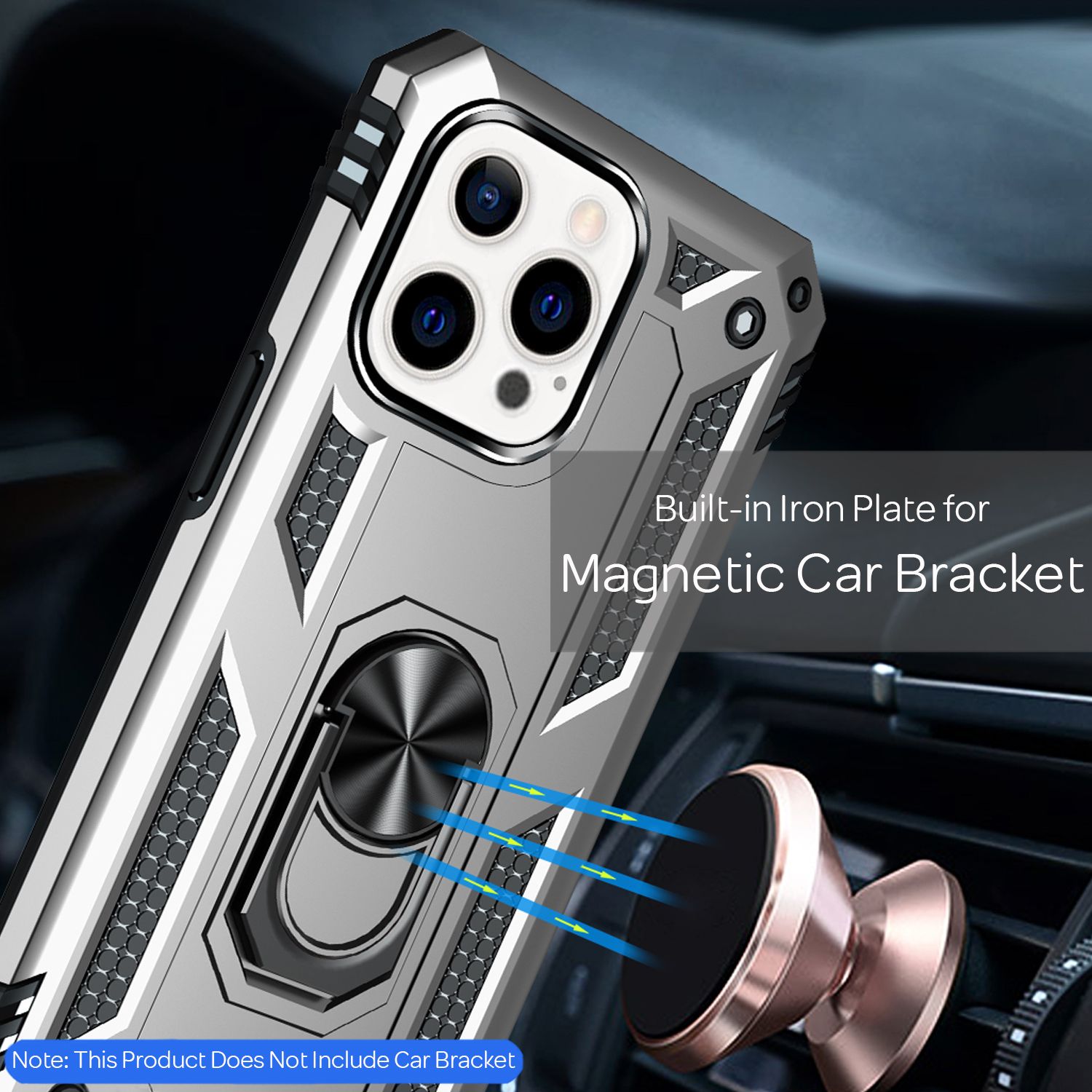 NALIA Ring Hülle für iPhone 13 Pro, Hard Case mit Silikon Bumper Cover Schutz Silber NALIA Protective Hülle