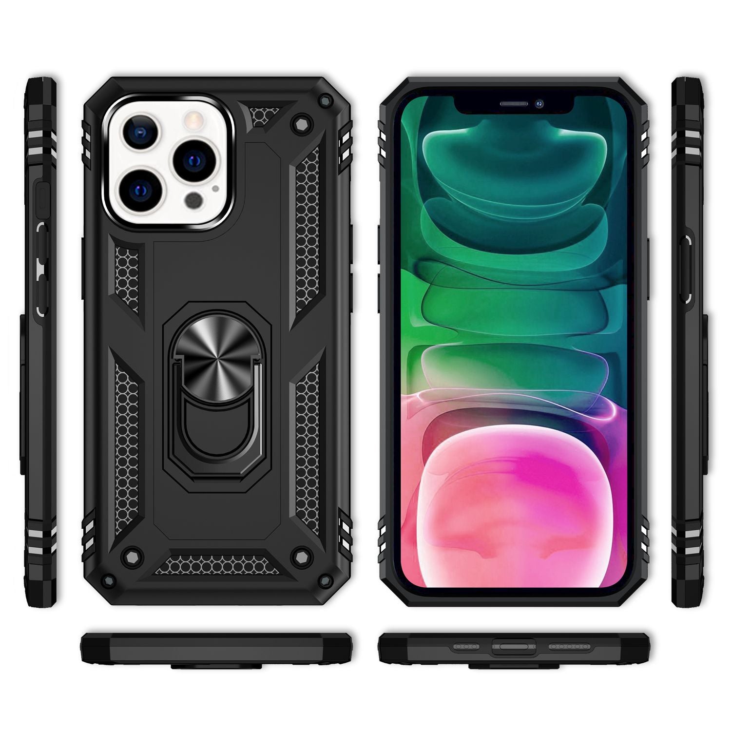 NALIA Ring Hülle für iPhone 13 Pro, Hard Case mit Silikon Bumper Cover Schutz Schwarz NALIA Protective Hülle