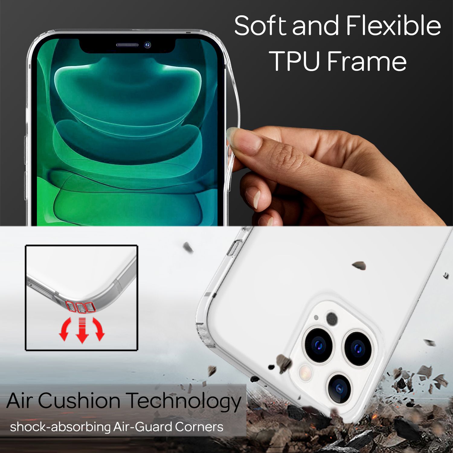 NALIA Klares Kratzfeste Hülle für iPhone 13 Pro, Transparent Anti-Gelb Stoßfest Harte Rückseite & Silikon Rahmen