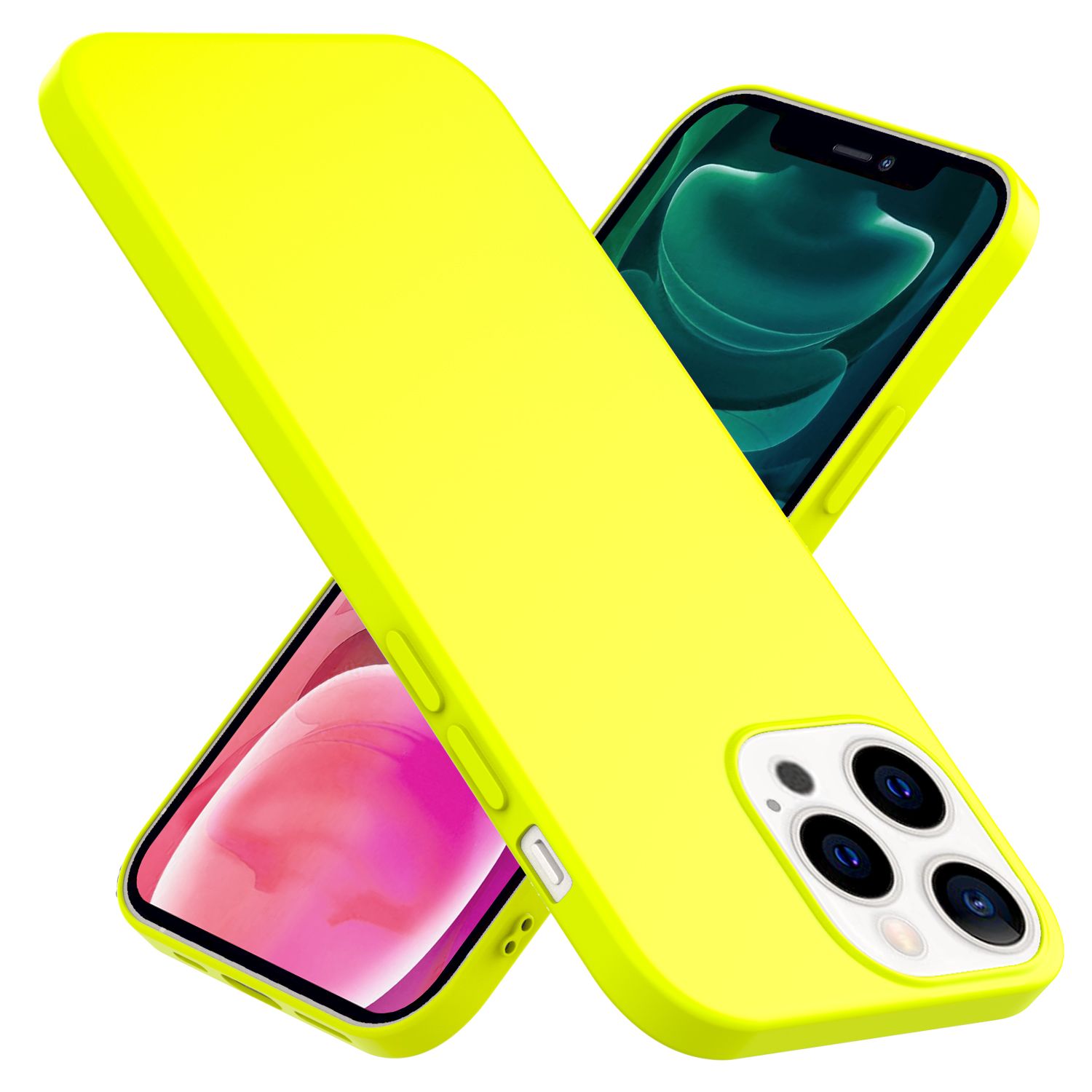 NALIA Bunte Neon Handy Hülle für iPhone 13 Pro, Matt Silikon Case Cover Bumper