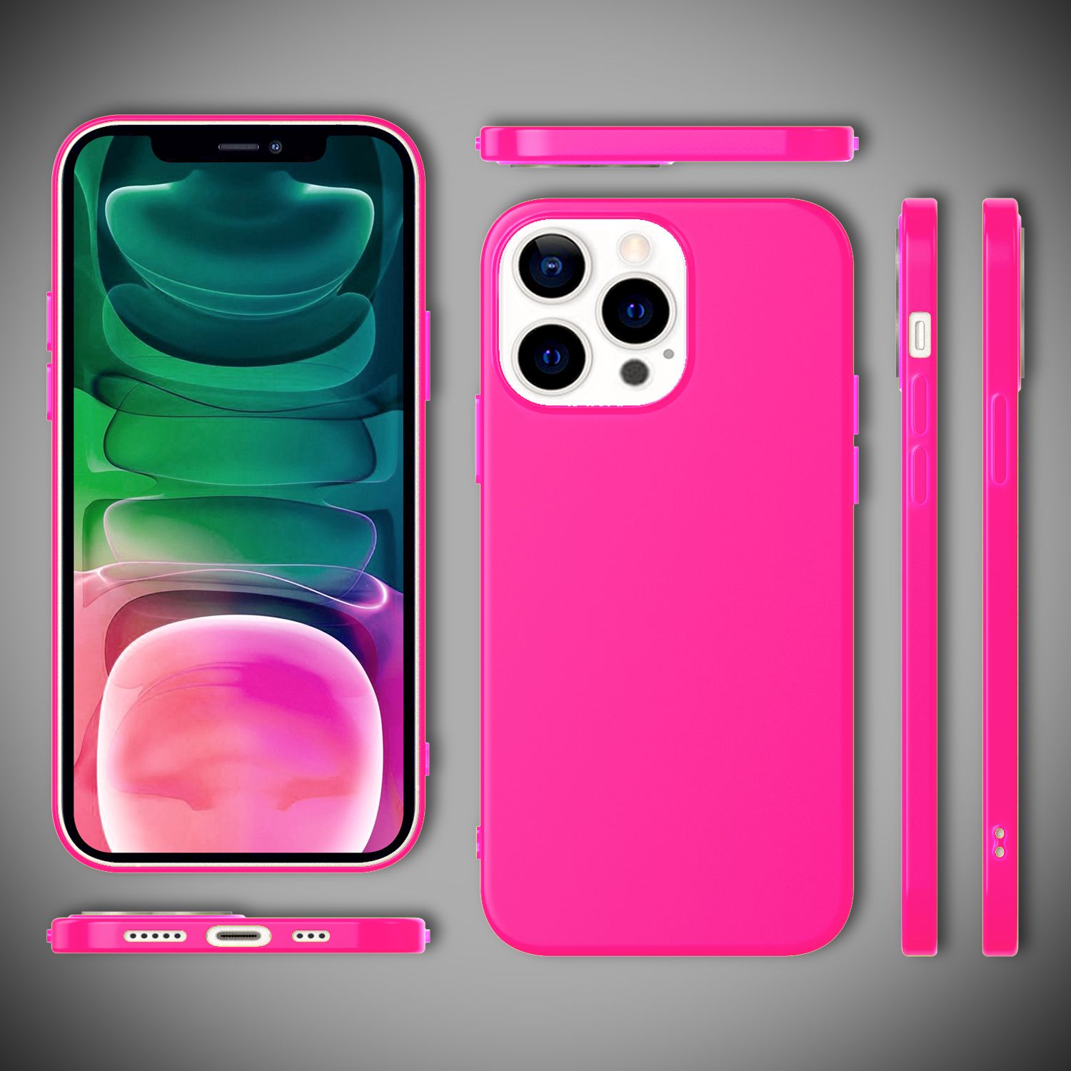 NALIA Bunte Neon Handy Hülle für iPhone 13 Pro, Matt Silikon Case Cover Bumper