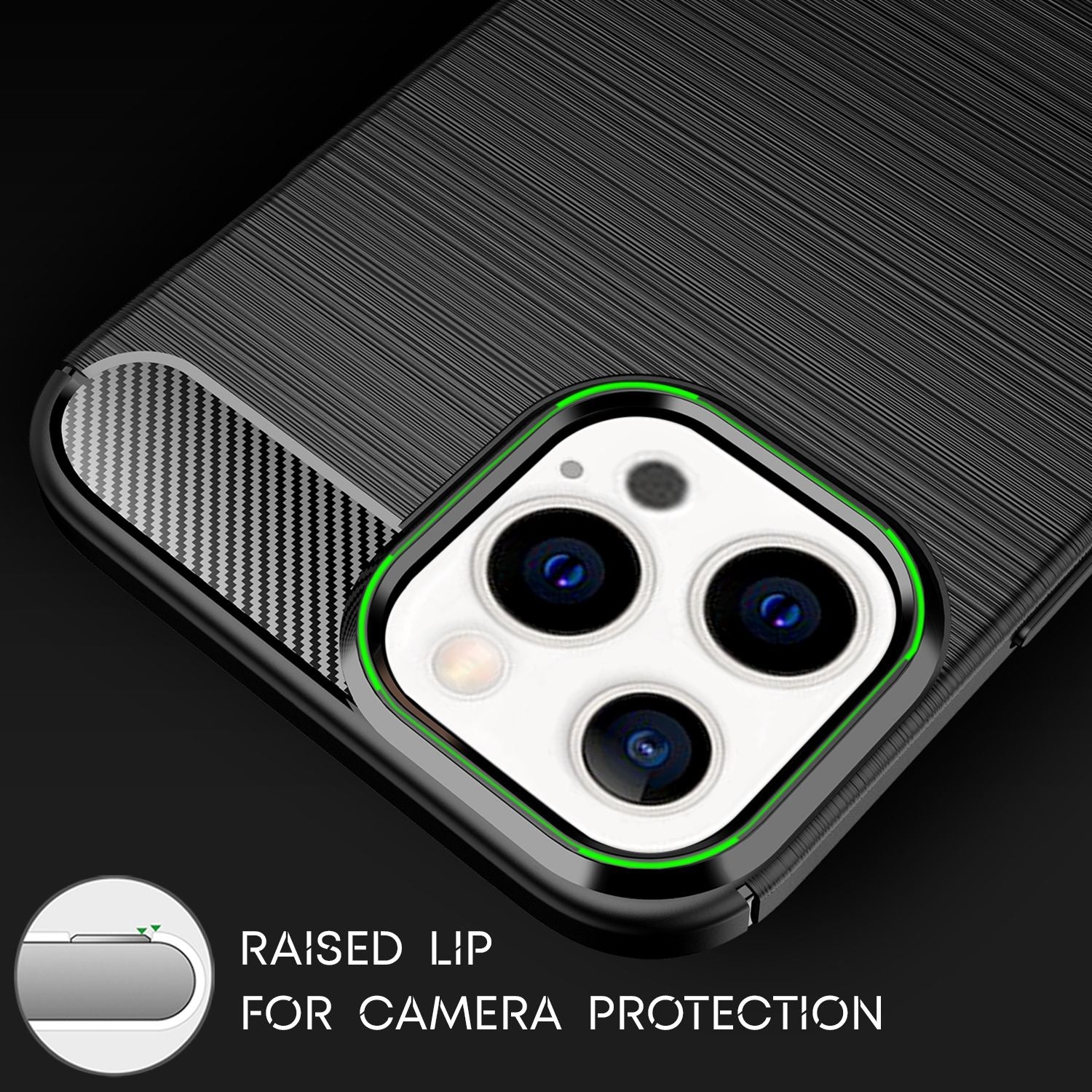 NALIA Carbon Look Case für iPhone 13 Pro, Schwarz Silikon Cover Case Bumper Etui