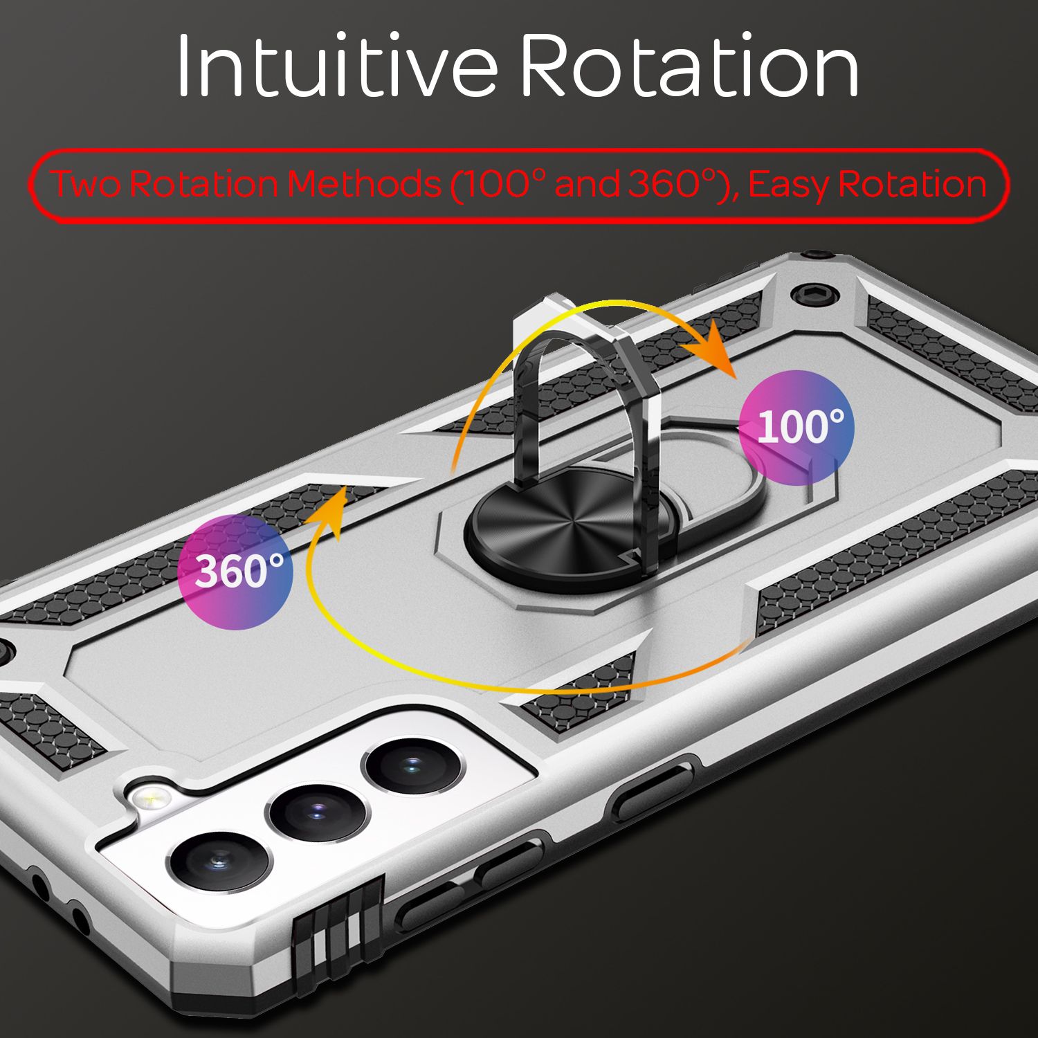 NALIA Outdoor Ring Hülle Samsung Galaxy S21 FE Case 360° stoßfest Silber NALIA Protective Hülle