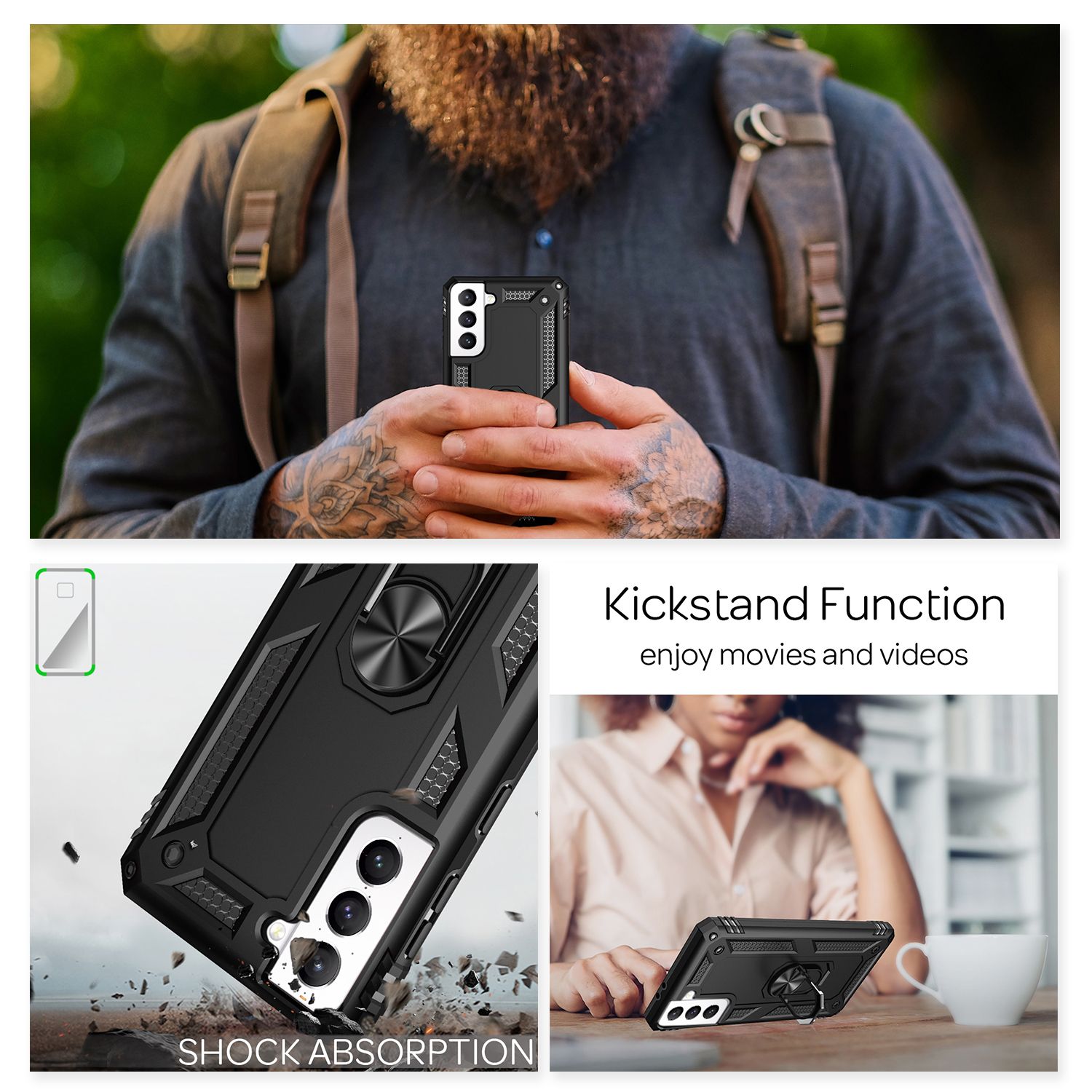 NALIA Outdoor Ring Hülle Samsung Galaxy S21 FE Case 360° stoßfest Schwarz NALIA Protective Hülle