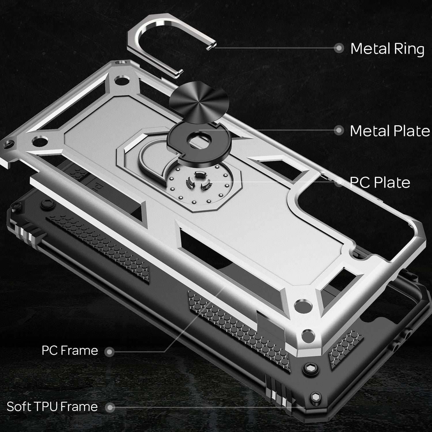 NALIA Outdoor Ring Hülle Samsung Galaxy S21 FE Case 360° stoßfest Silber NALIA Protective Hülle