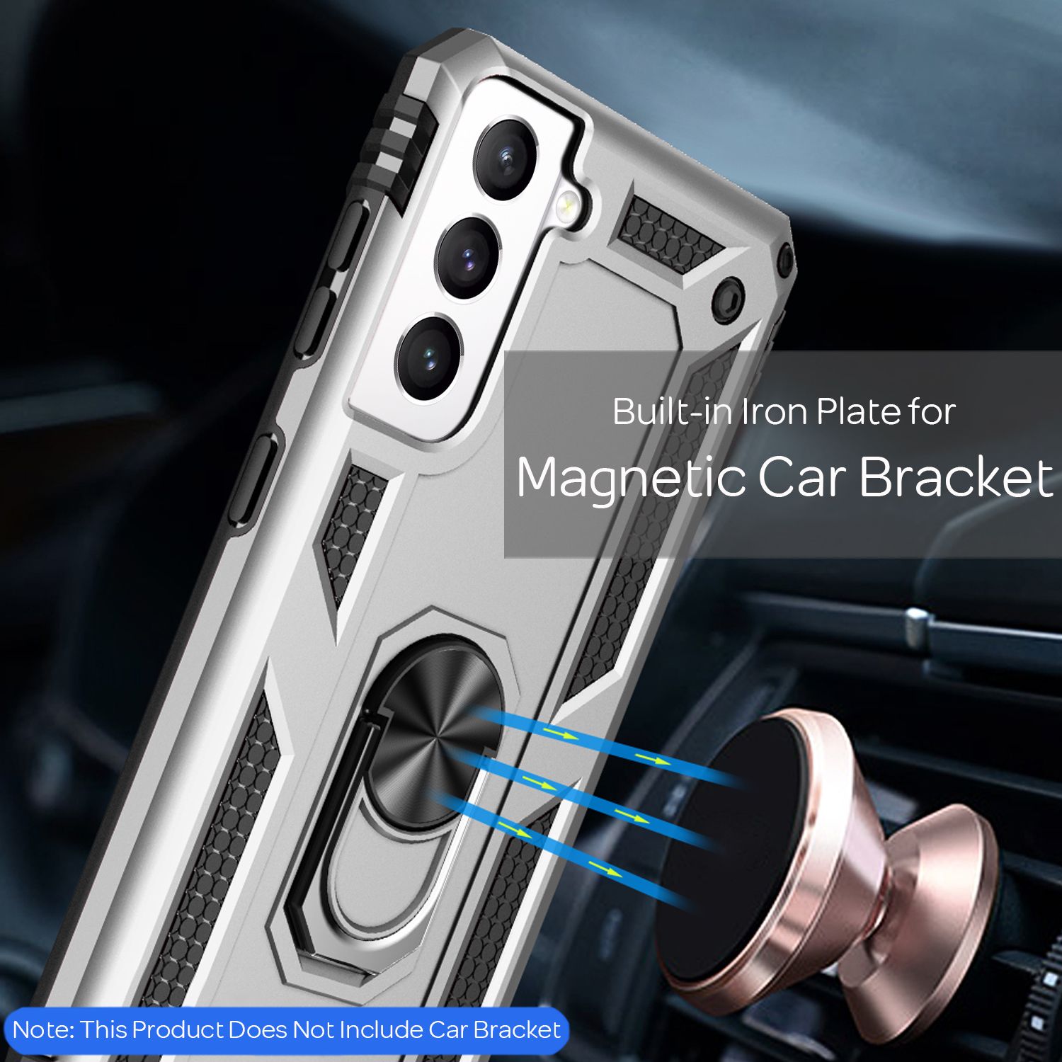 NALIA Outdoor Ring Hülle Samsung Galaxy S21 FE Case 360° stoßfest Silber NALIA Protective Hülle