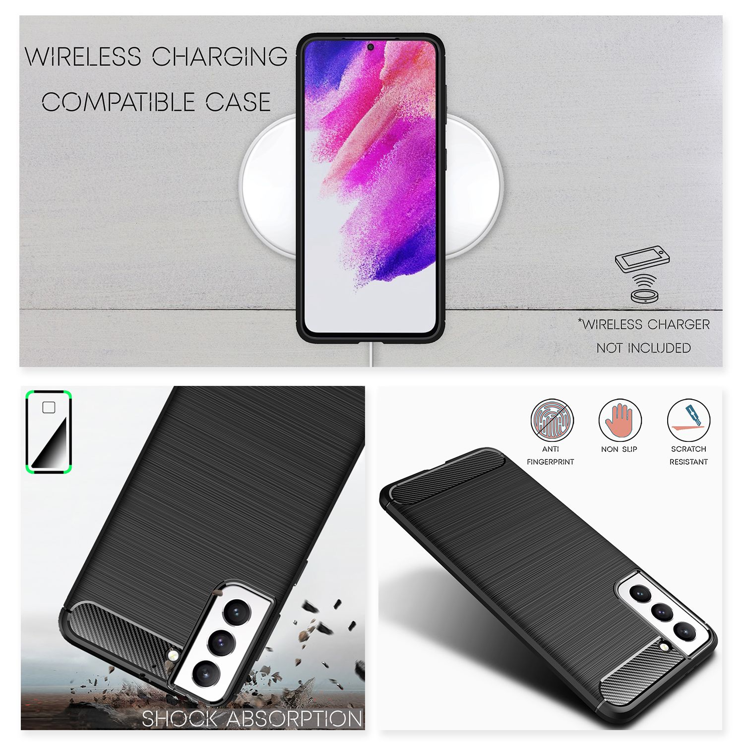 NALIA Carbon Look Case kompatibel mit Samsung Galaxy S21 FE, Matt-Schwarze Silikonhülle in eleganter Kohlefaser-Optik Default Title NALIA Protective Hülle