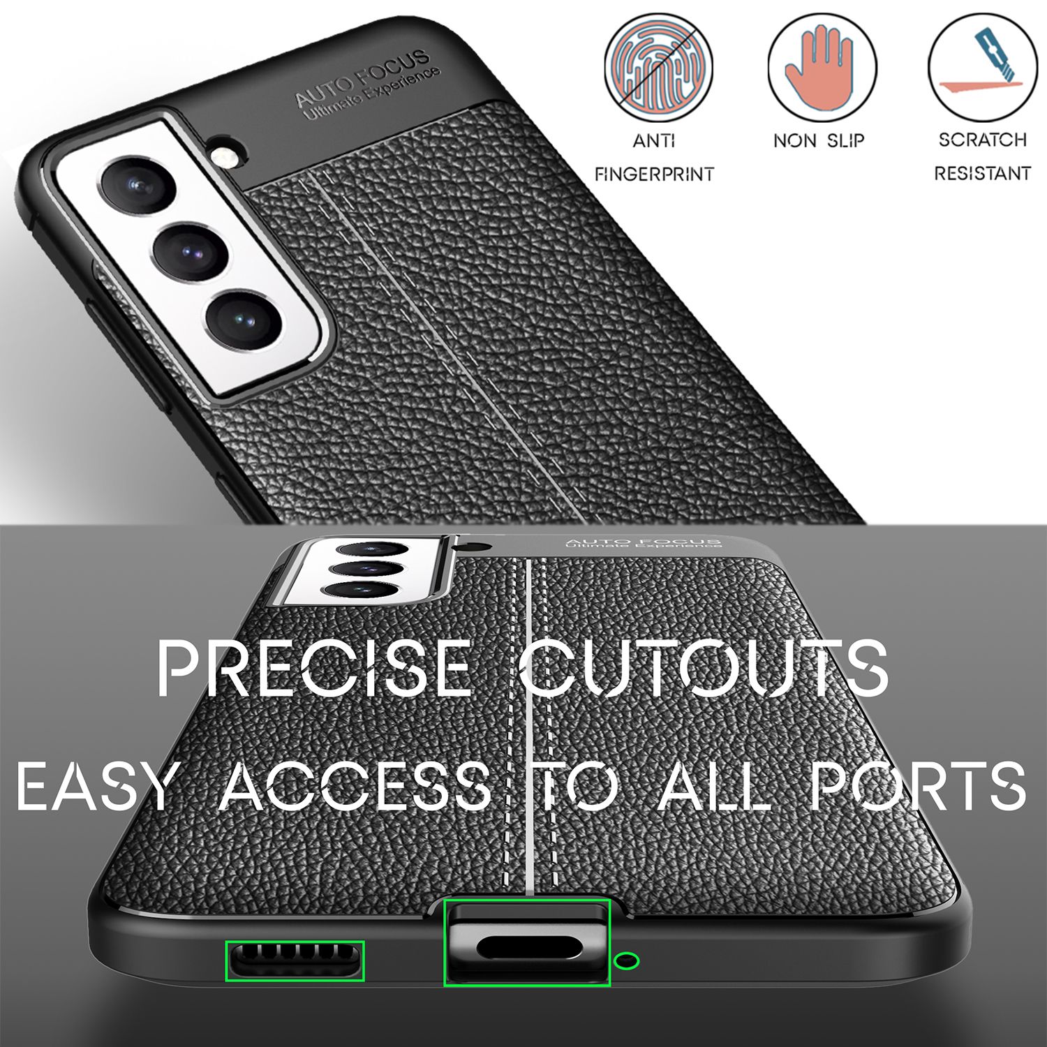 NALIA Leder Look Case für Samsung Galaxy S21 FE, Schwarze Silikonhülle Anti-Fingerabdruck Rutschfest Kratzfest Default Title NALIA Protective Hülle