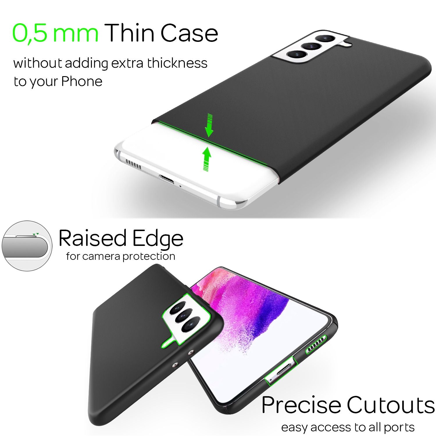 NALIA Ultra-Dünnes Hardcase für Samsung Galaxy S21 FE, Anti-Fingerabdruck Matt Rutschfest Extra-Leicht 0,5mm Schlank Schwarz NALIA SlimFit Hülle