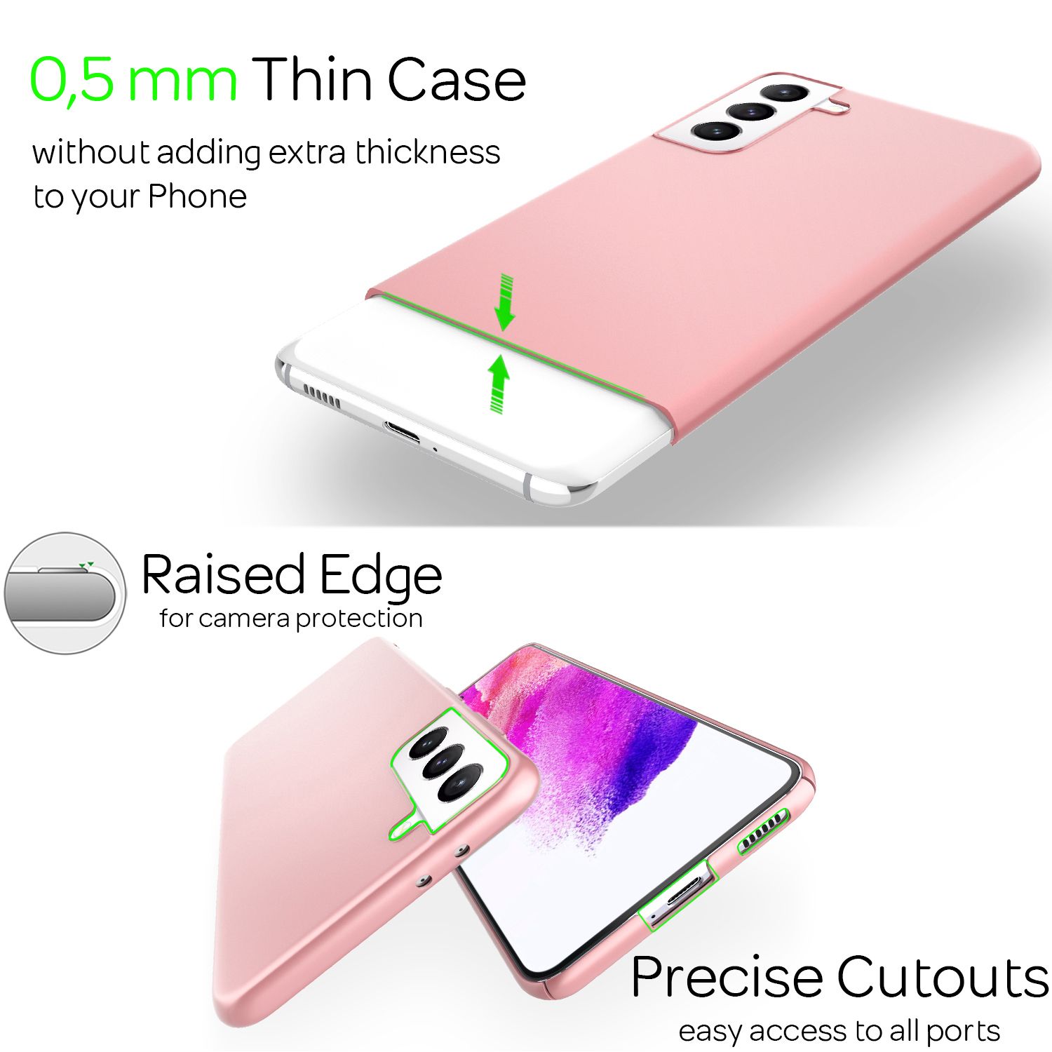 NALIA Ultra-Dünnes Hardcase für Samsung Galaxy S21 FE, Anti-Fingerabdruck Matt Rutschfest Extra-Leicht 0,5mm Schlank Rose Gold NALIA SlimFit Hülle