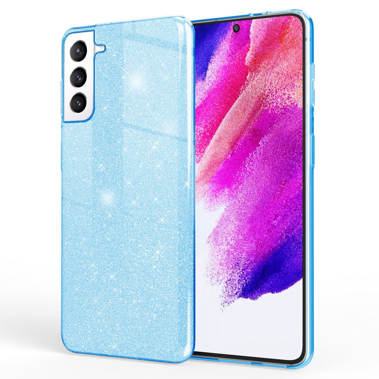NALIA Glitzer Silikonhülle Samsung Galaxy S21 FE Case funkelnd Bling stoßfest Hellblau NALIA Protective Hülle