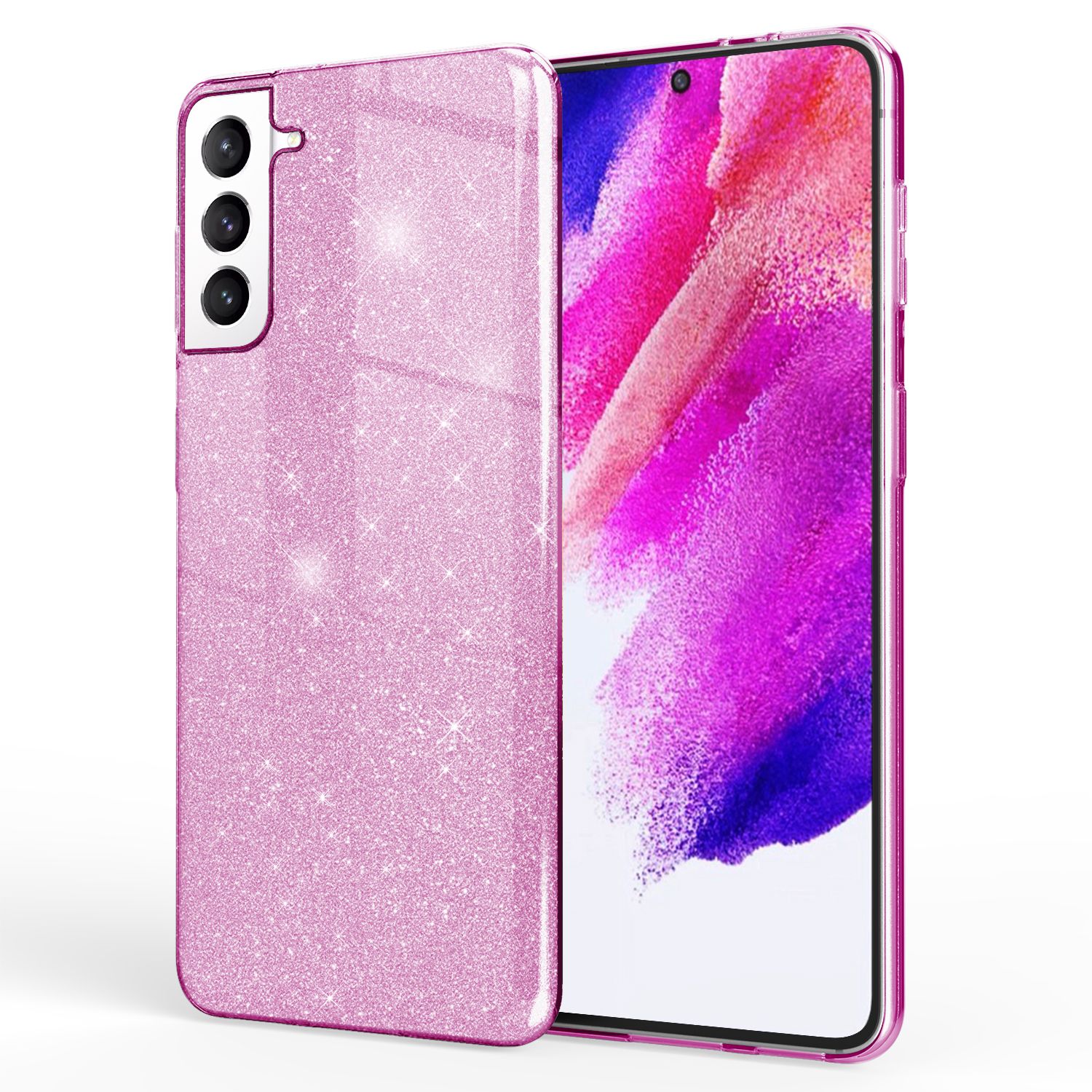 NALIA Glitzer Silikonhülle Samsung Galaxy S21 FE Case funkelnd Bling stoßfest Lila NALIA Protective Hülle