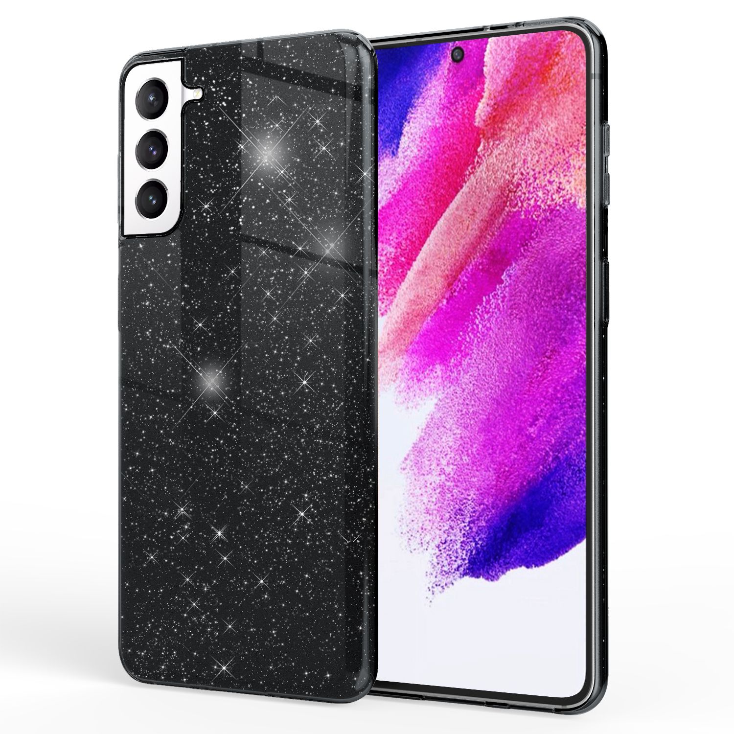 NALIA Robuste Glitzerhülle für Samsung Galaxy S21 FE, Glänzende Glitzer Hybrid Schutzhülle Verstärkte Silikonhülle Schwarz NALIA Protective Hülle