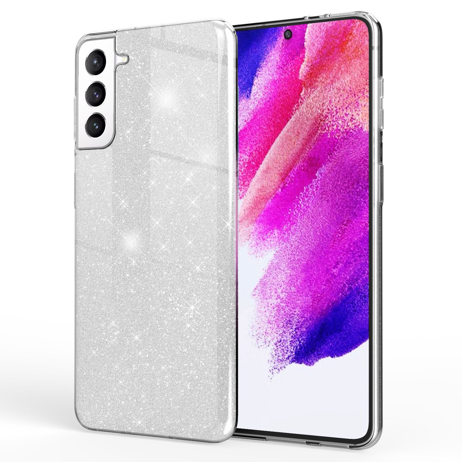 NALIA Glitzer Silikonhülle Samsung Galaxy S21 FE Case funkelnd Bling stoßfest Silber NALIA Protective Hülle