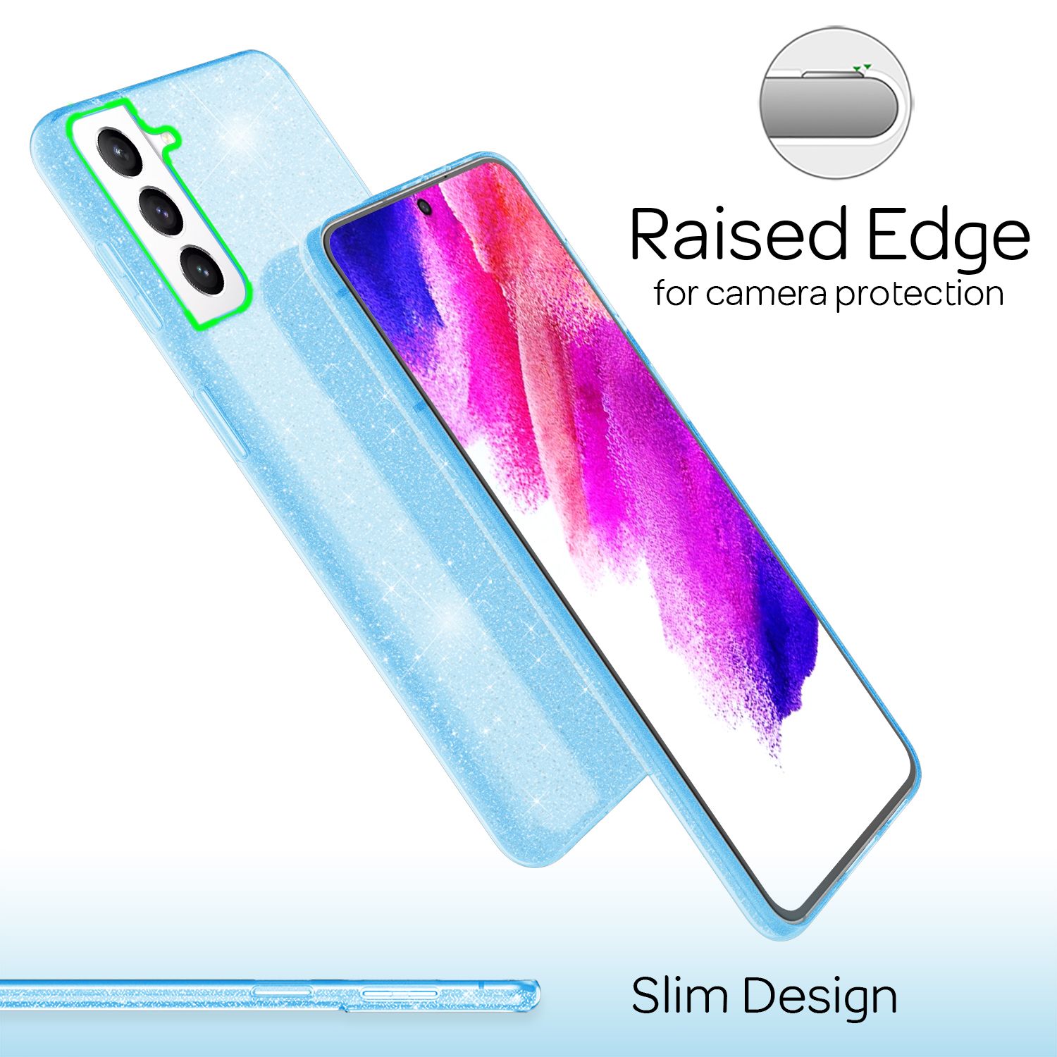 NALIA Glitzer Silikonhülle Samsung Galaxy S21 FE Case funkelnd Bling stoßfest Hellblau NALIA Protective Hülle