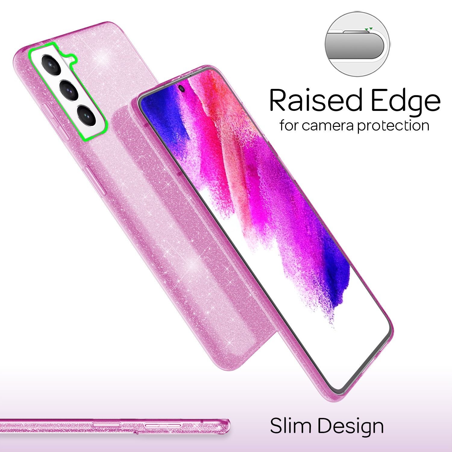 NALIA Glitzer Silikonhülle Samsung Galaxy S21 FE Case funkelnd Bling stoßfest Lila NALIA Protective Hülle