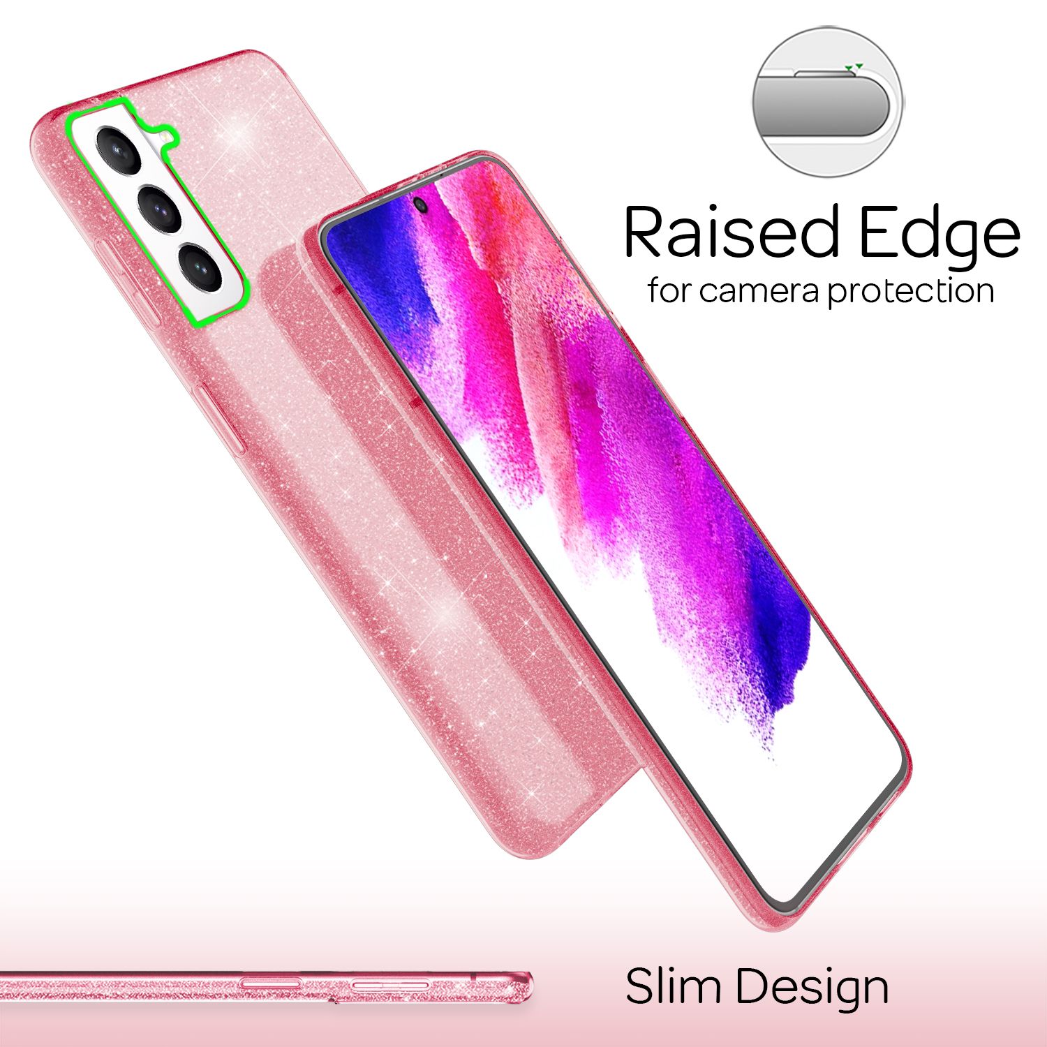NALIA Glitzer Silikonhülle Samsung Galaxy S21 FE Case funkelnd Bling stoßfest Pink NALIA Protective Hülle