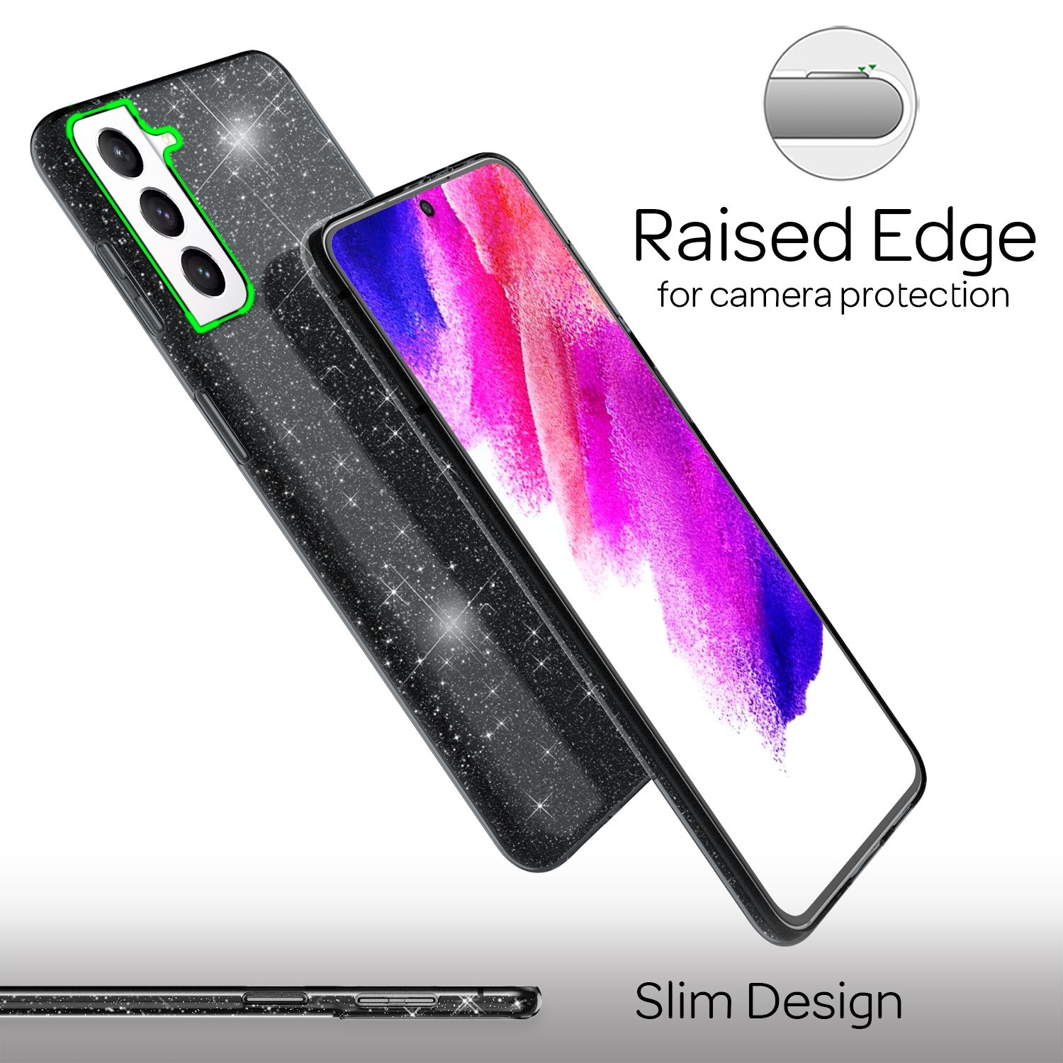 NALIA Glitzer Silikonhülle Samsung Galaxy S21 FE Case funkelnd Bling stoßfest Schwarz NALIA Protective Hülle