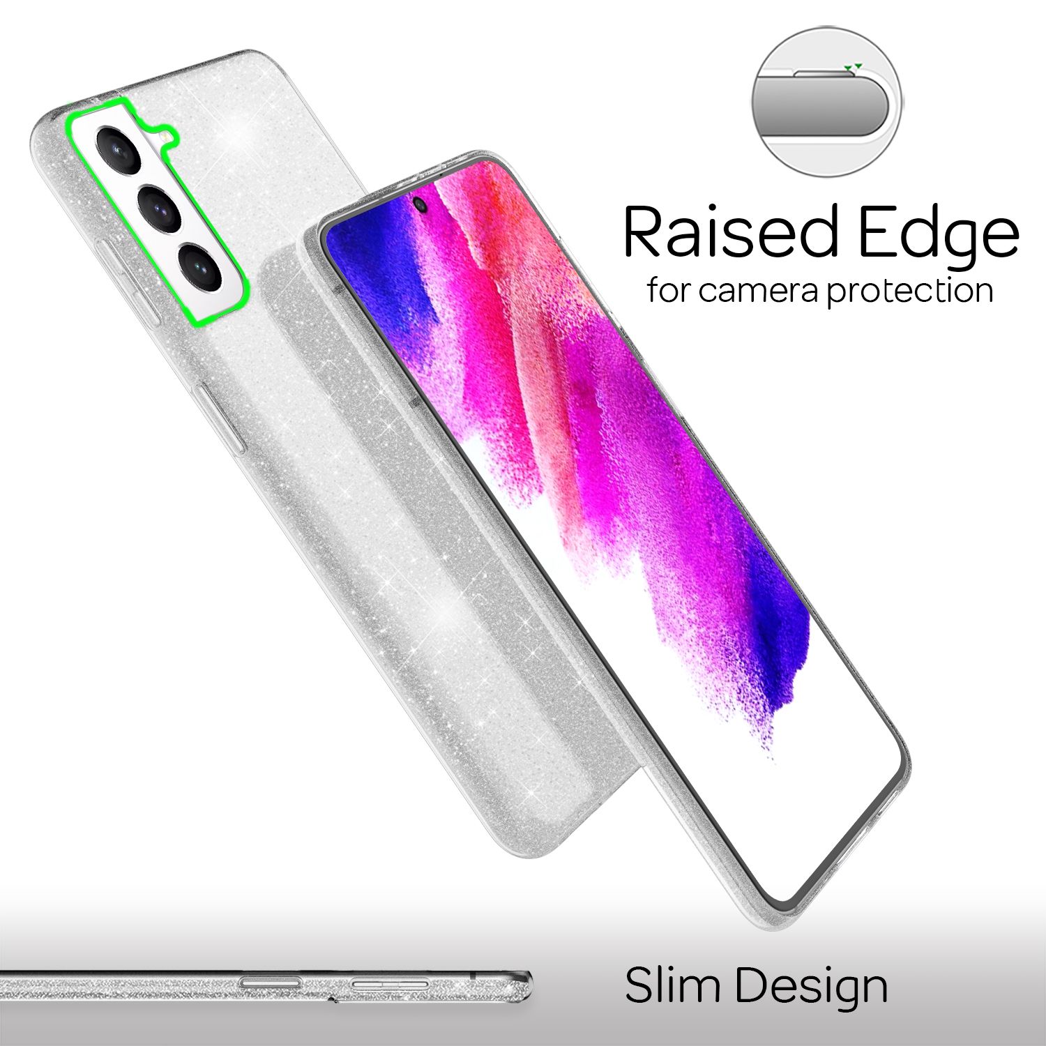 NALIA Glitzer Silikonhülle Samsung Galaxy S21 FE Case funkelnd Bling stoßfest Silber NALIA Protective Hülle