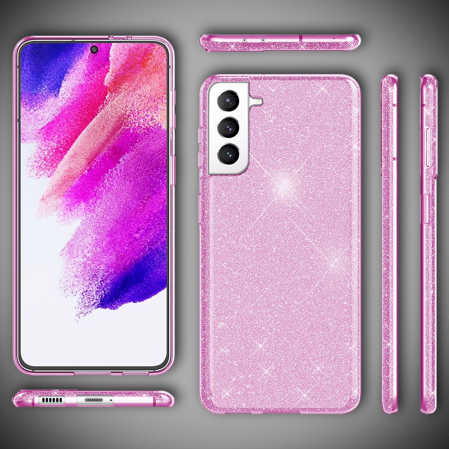 NALIA Glitzer Silikonhülle Samsung Galaxy S21 FE Case funkelnd Bling stoßfest Lila NALIA Protective Hülle