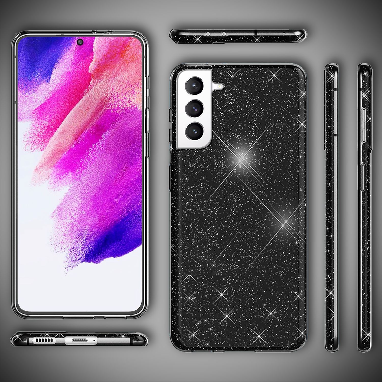 NALIA Glitzer Silikonhülle Samsung Galaxy S21 FE Case funkelnd Bling stoßfest Schwarz NALIA Protective Hülle
