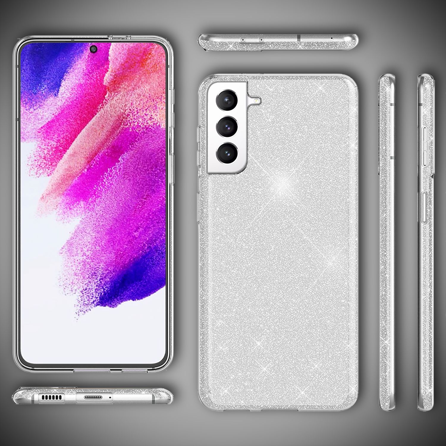 NALIA Glitzer Silikonhülle Samsung Galaxy S21 FE Case funkelnd Bling stoßfest Silber NALIA Protective Hülle