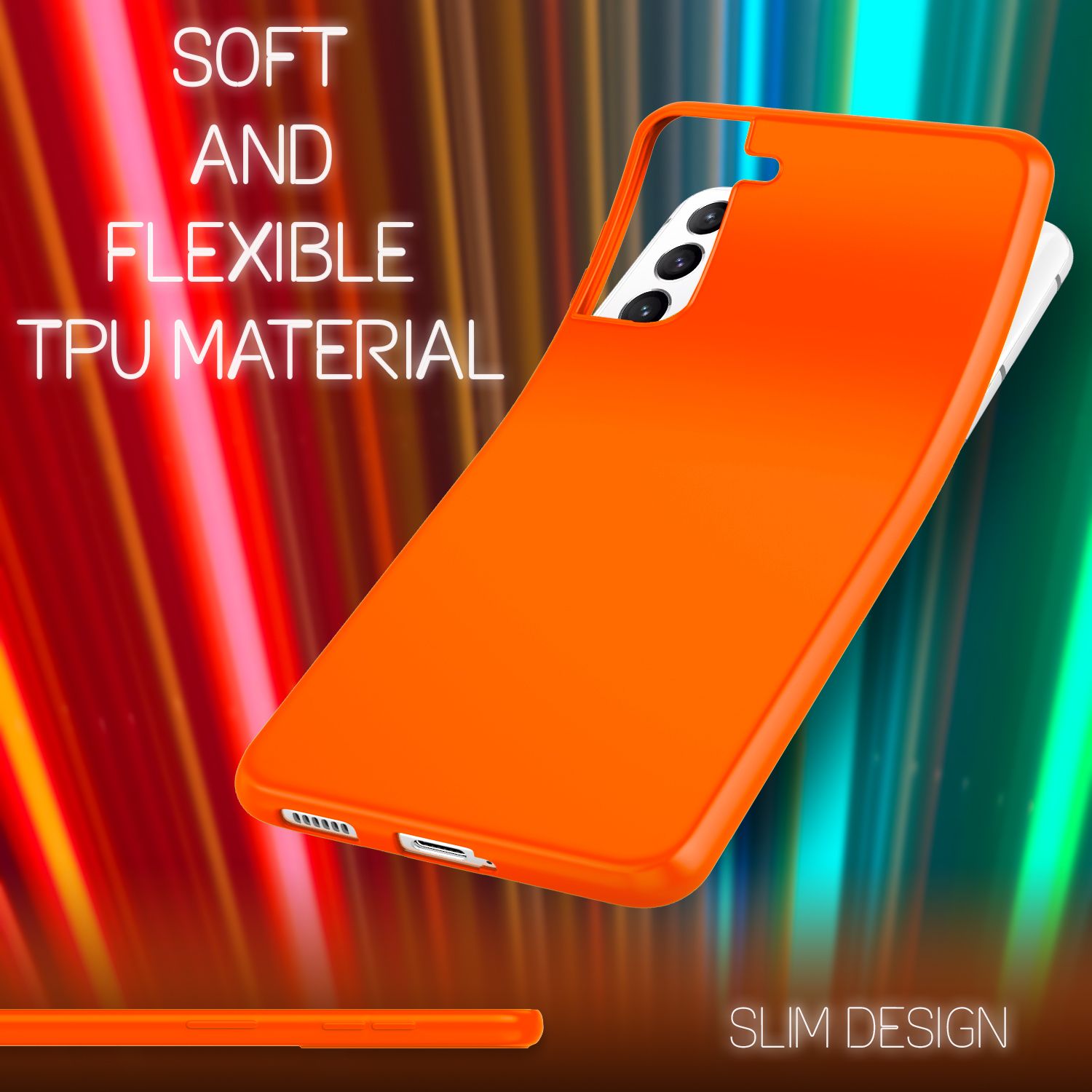 NALIA Bunte Neon Silikonhülle für Samsung Galaxy S21 FE Orange NALIA Protective Hülle