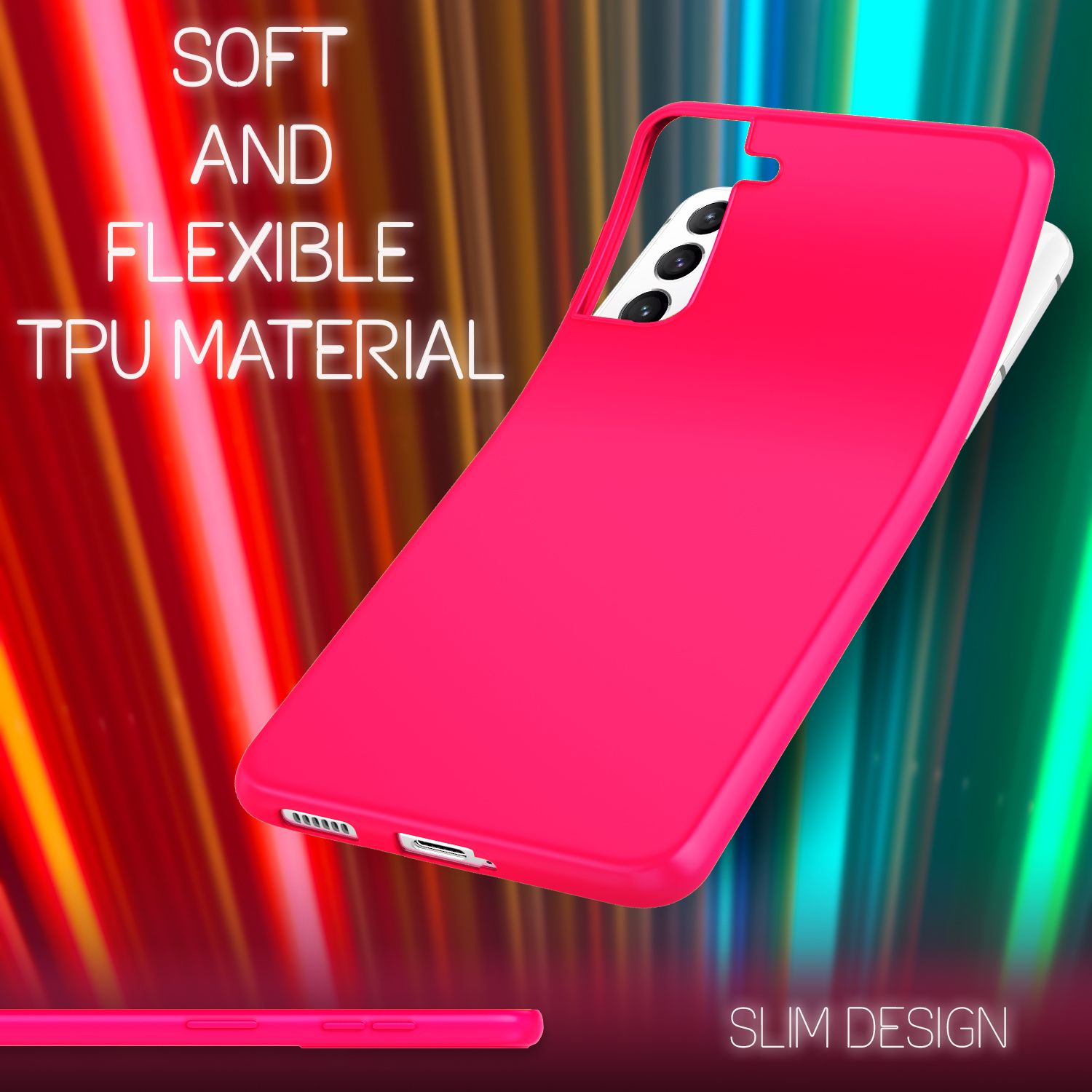 NALIA Bunte Neon Silikonhülle für Samsung Galaxy S21 FE Pink NALIA Protective Hülle