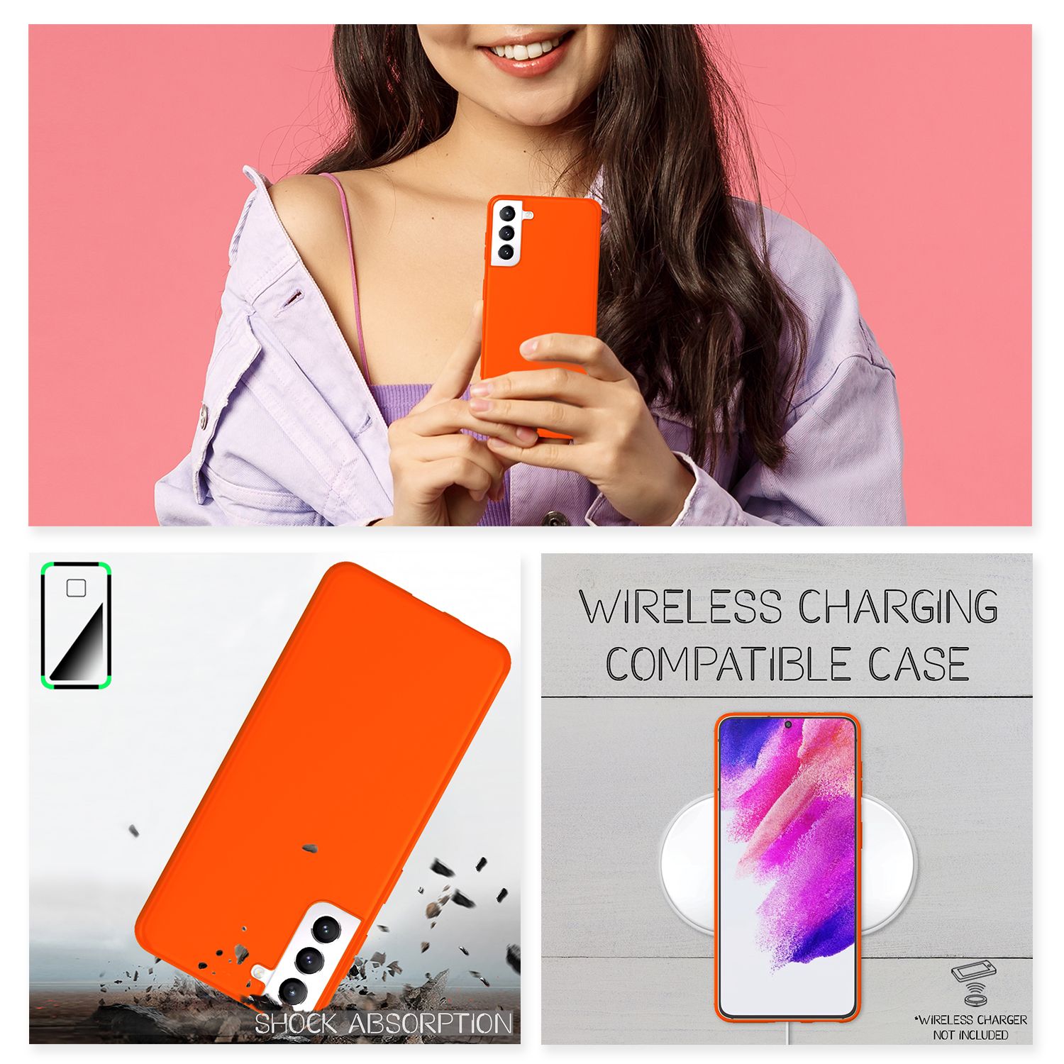 NALIA Bunte Neon Silikonhülle für Samsung Galaxy S21 FE Orange NALIA Protective Hülle