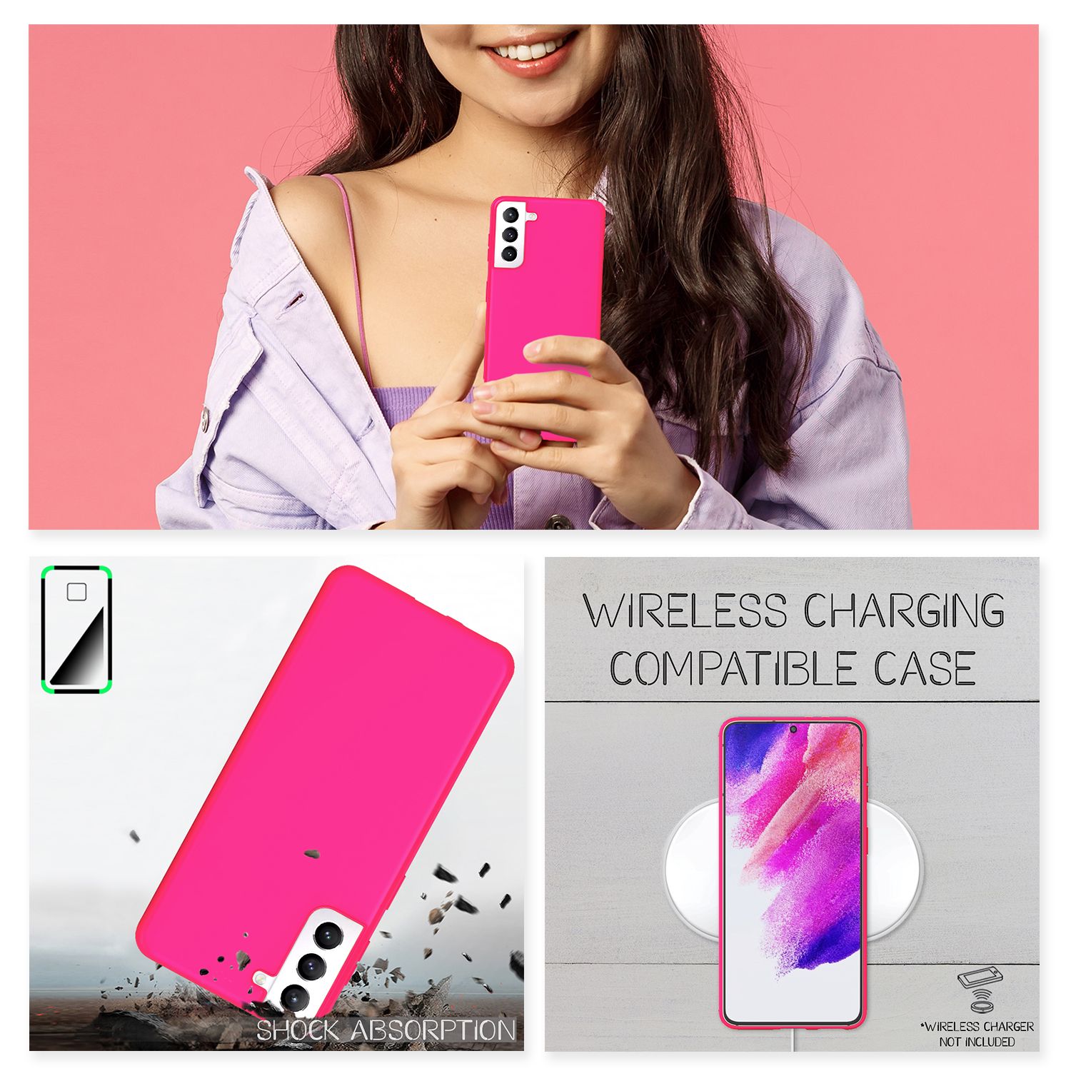 NALIA Bunte Neon Silikonhülle für Samsung Galaxy S21 FE Pink NALIA Protective Hülle