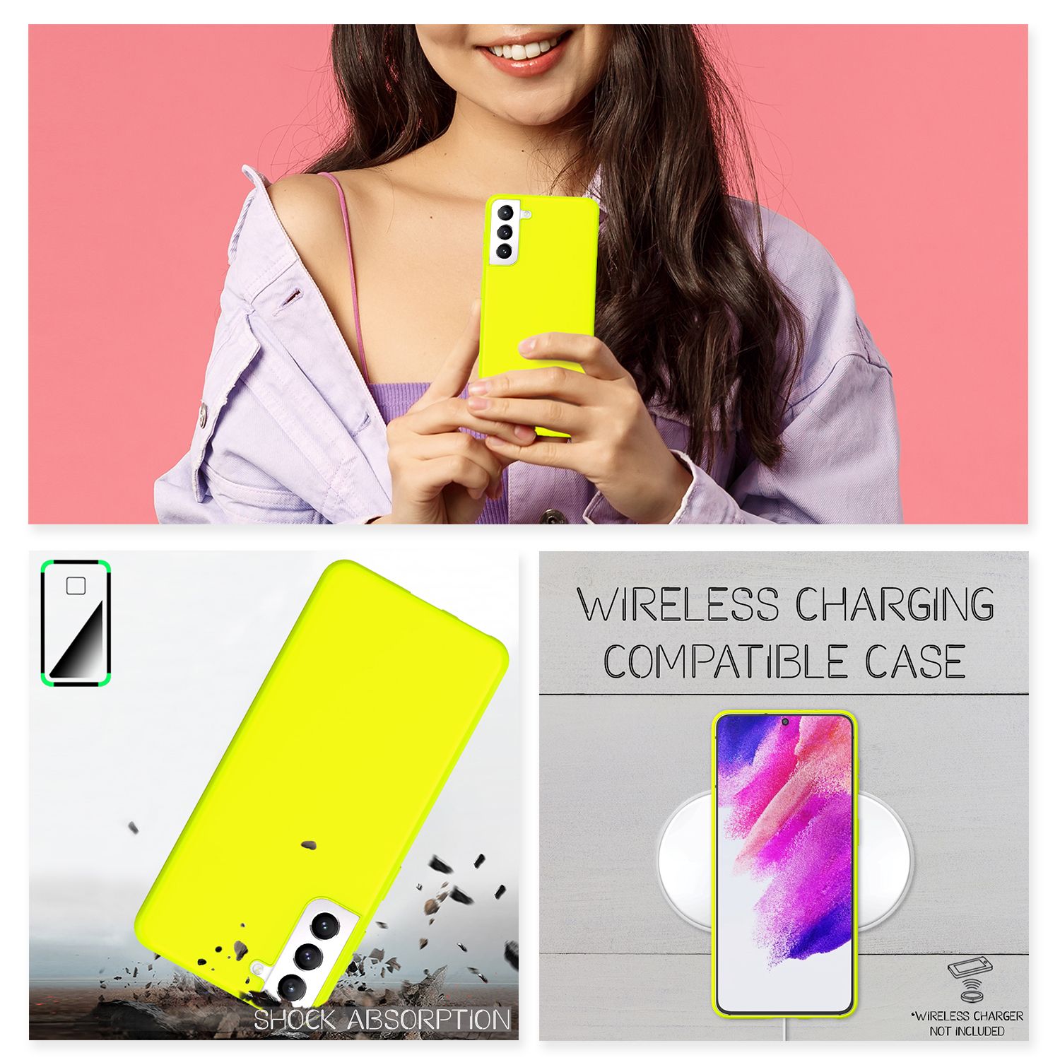 NALIA Bunte Neon Silikonhülle für Samsung Galaxy S21 FE Gelb NALIA Protective Hülle