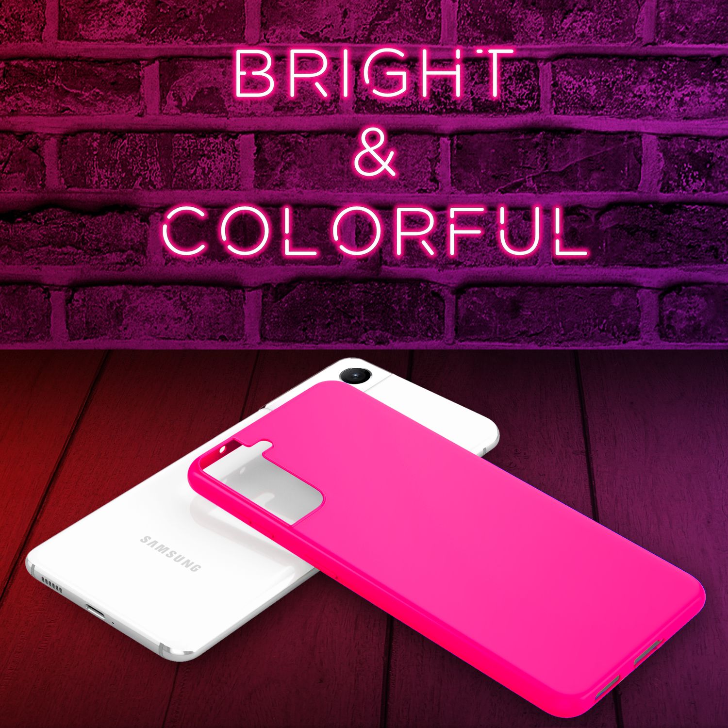 NALIA Bunte Neon Silikonhülle für Samsung Galaxy S21 FE Pink NALIA Protective Hülle