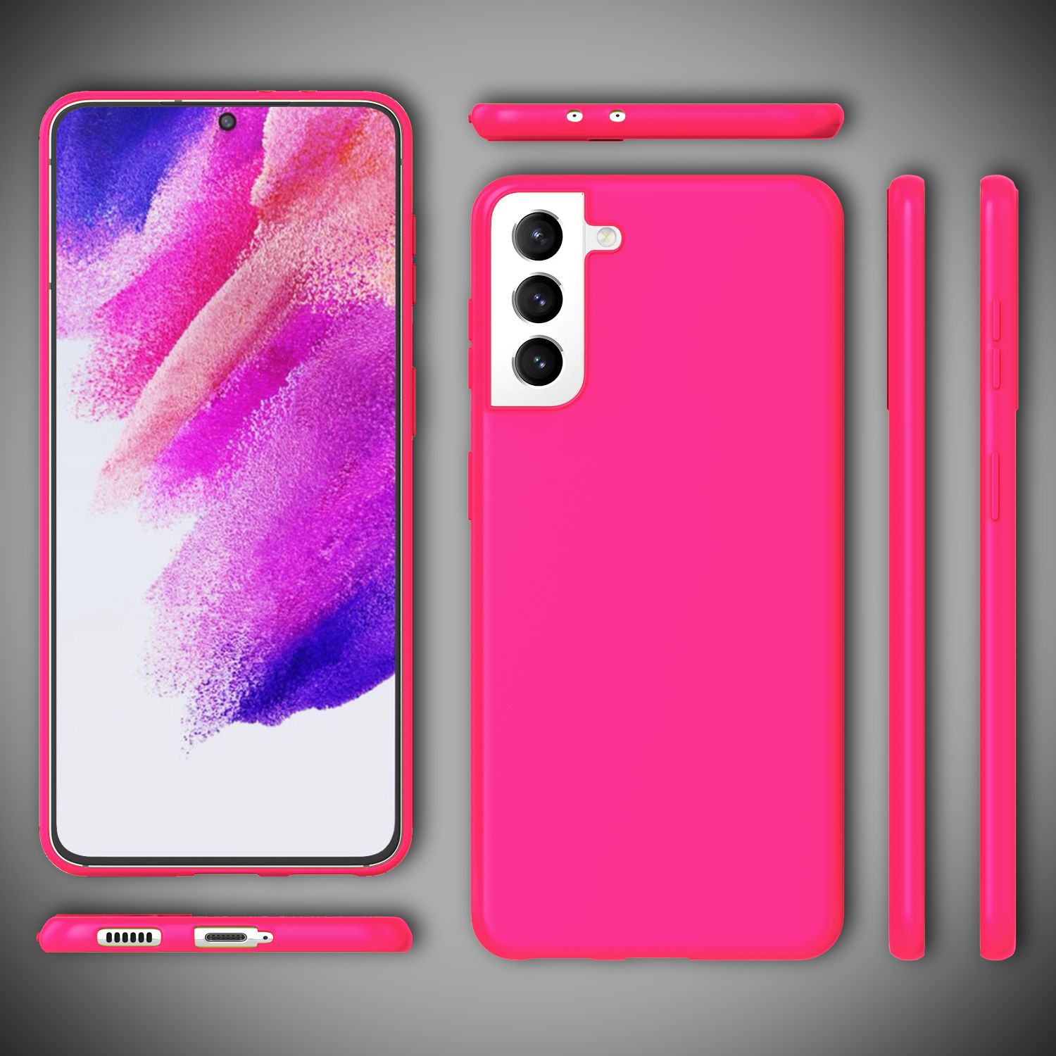 NALIA Bunte Neon Silikonhülle für Samsung Galaxy S21 FE Pink NALIA Protective Hülle