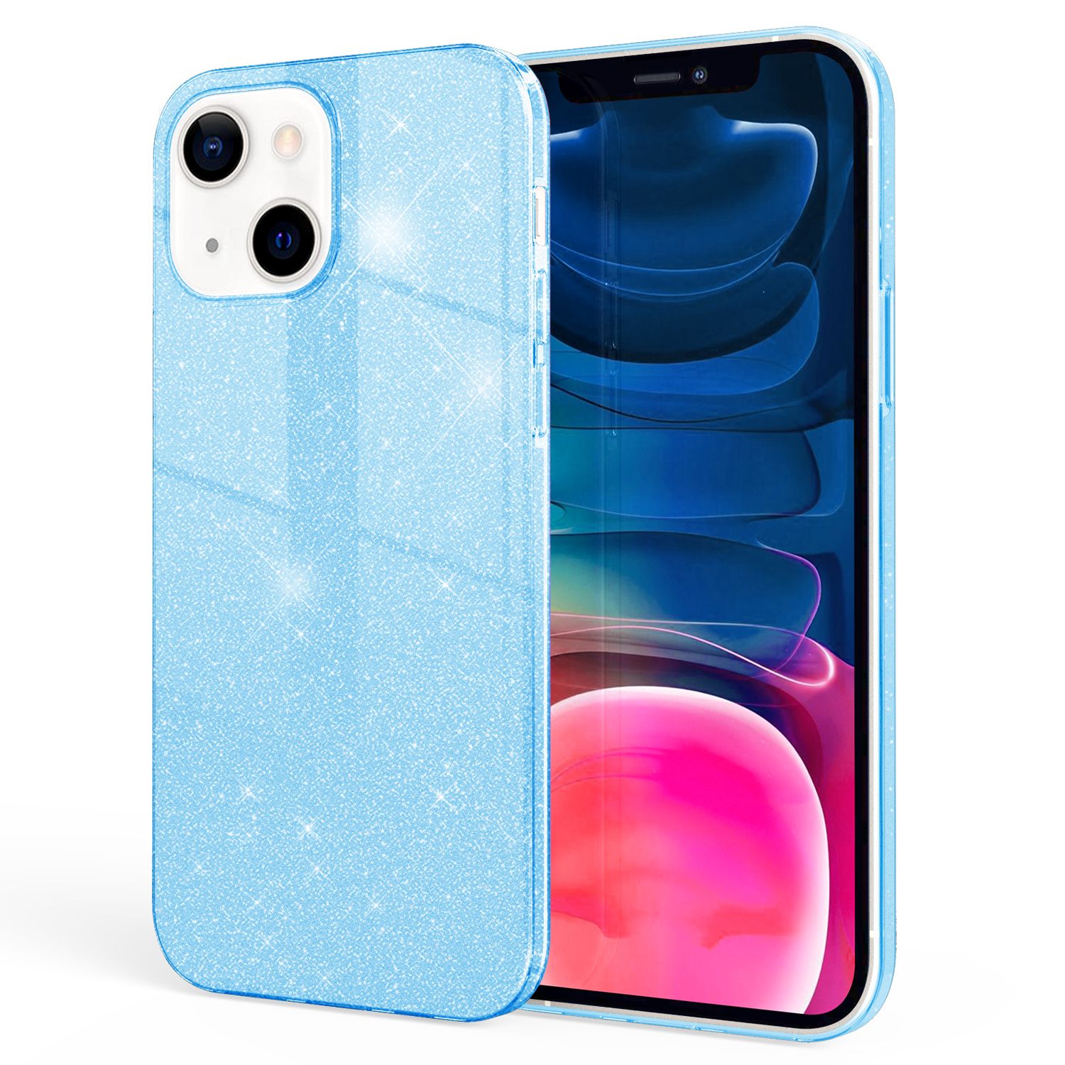 NALIA Robuste Glitzerhülle für iPhone 13 Mini, Glänzende Glitzer Hybrid Schutzhülle Verstärkte Silikonhülle Blau NALIA Protective Hülle