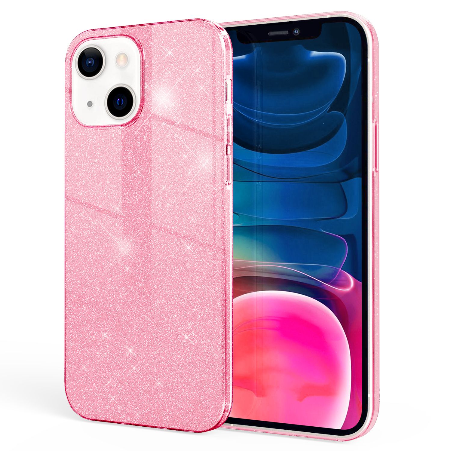 NALIA Robuste Glitzerhülle für iPhone 13 Mini, Glänzende Glitzer Hybrid Schutzhülle Verstärkte Silikonhülle Pink NALIA Protective Hülle