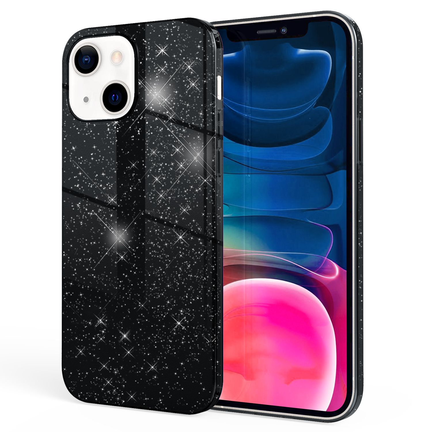 NALIA Robuste Glitzerhülle für iPhone 13 Mini, Glänzende Glitzer Hybrid Schutzhülle Verstärkte Silikonhülle