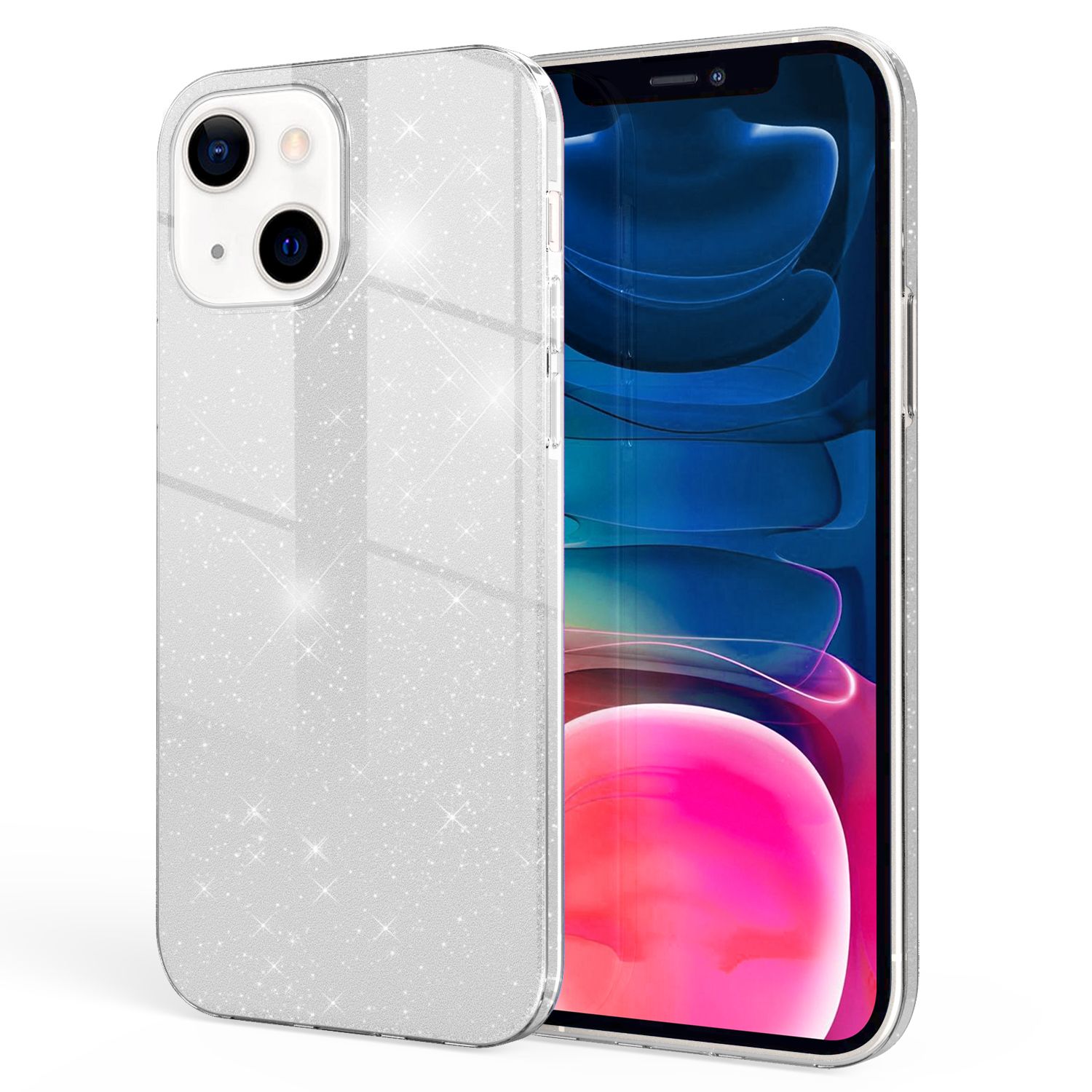NALIA Robuste Glitzerhülle für iPhone 13 Mini, Glänzende Glitzer Hybrid Schutzhülle Verstärkte Silikonhülle Silber NALIA Protective Hülle