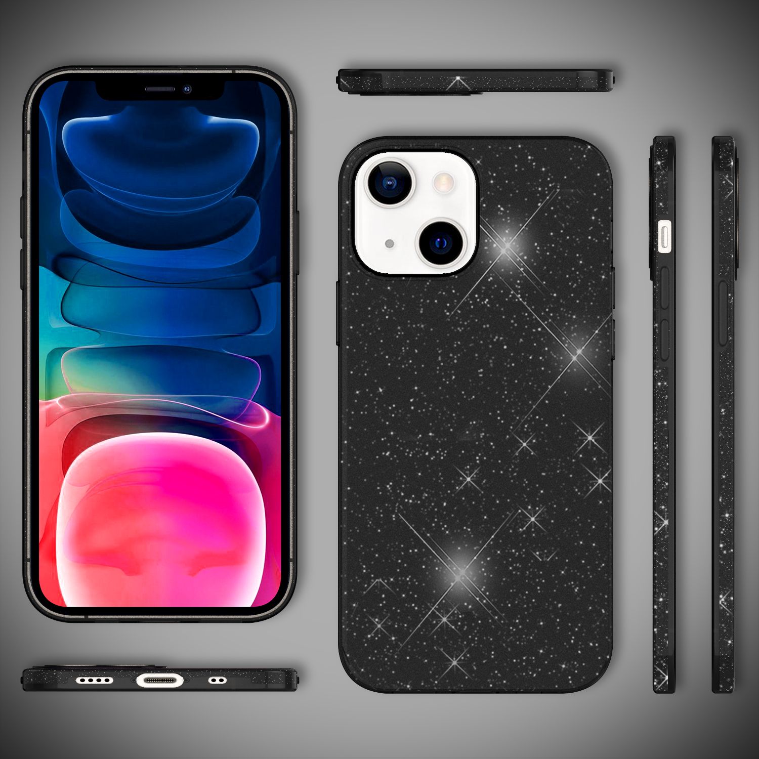 NALIA Robuste Glitzerhülle für iPhone 13 Mini, Glänzende Glitzer Hybrid Schutzhülle Verstärkte Silikonhülle Schwarz NALIA Protective Hülle