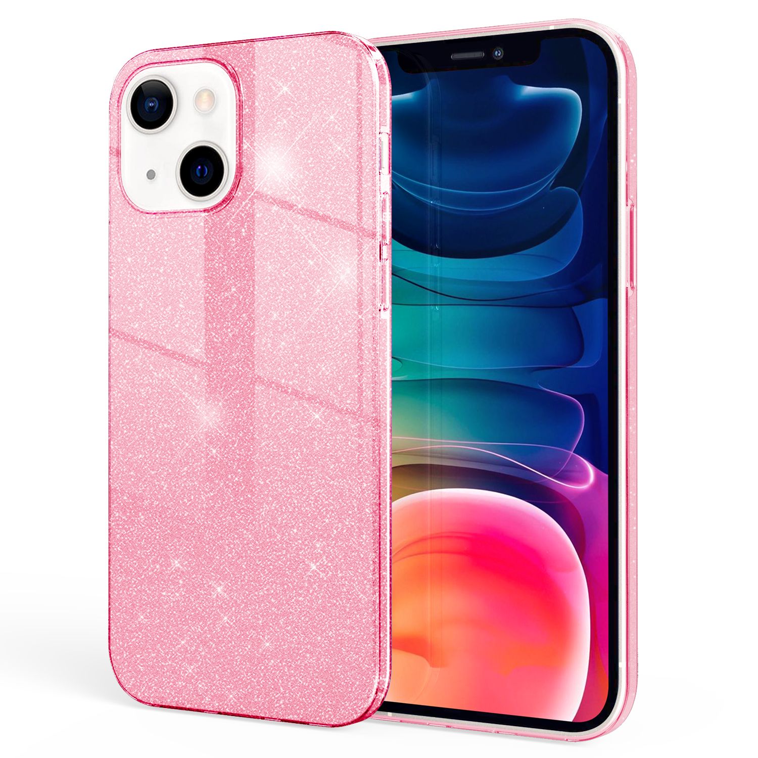 NALIA Robuste Glitzerhülle für iPhone 13, Stoßfeste Glänzende Glitzer Hybrid Schutzhülle Verstärkte Silikonhülle Pink NALIA Protective Hülle
