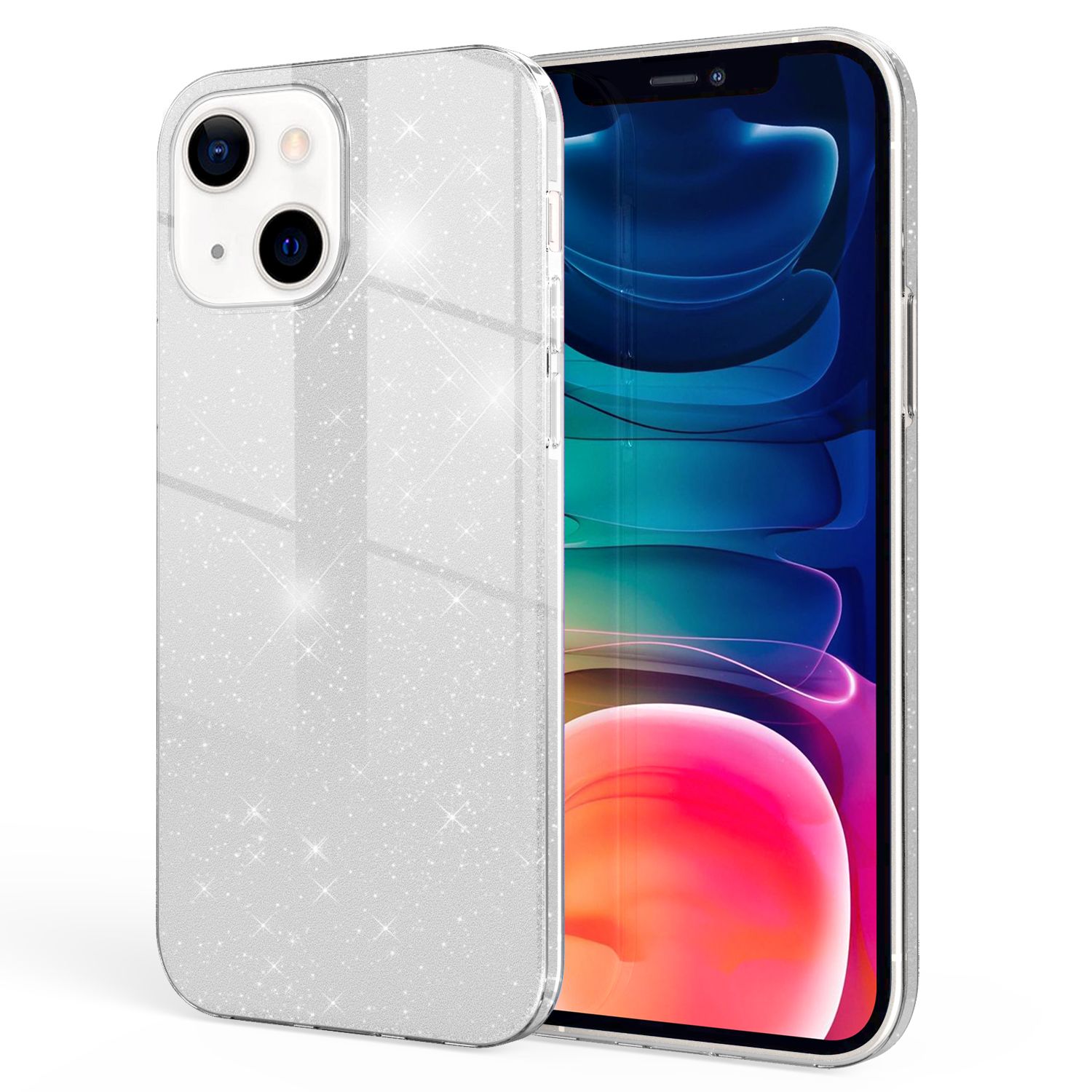 NALIA Robuste Glitzerhülle für iPhone 13, Stoßfeste Glänzende Glitzer Hybrid Schutzhülle Verstärkte Silikonhülle Silber NALIA Protective Hülle