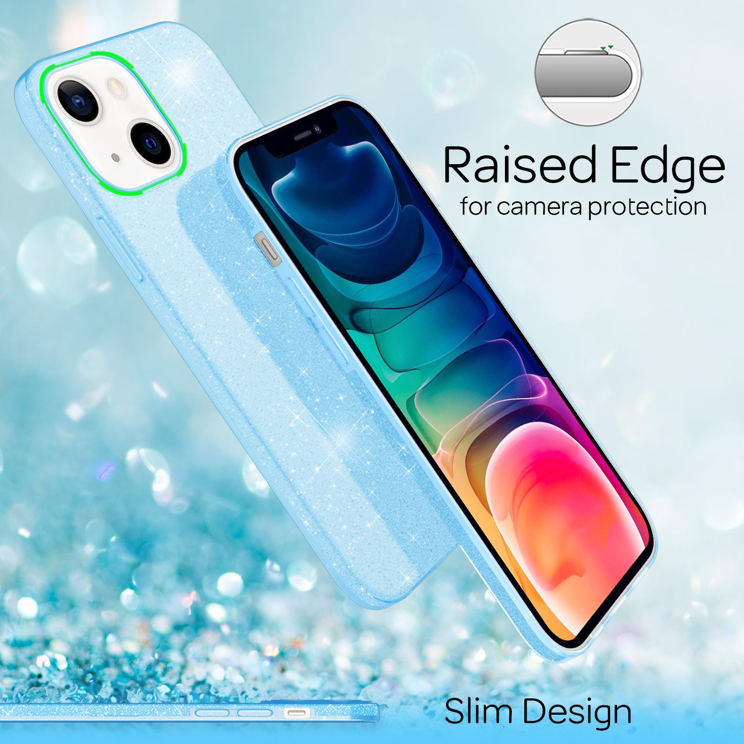 NALIA Robuste Glitzerhülle für iPhone 13, Stoßfeste Glänzende Glitzer Hybrid Schutzhülle Verstärkte Silikonhülle Blau NALIA Protective Hülle