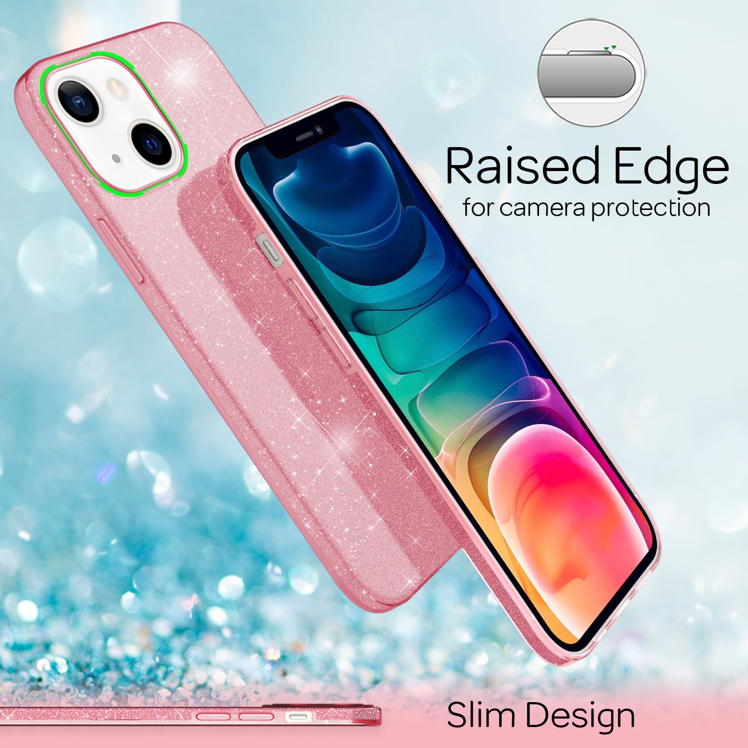 NALIA Robuste Glitzerhülle für iPhone 13, Stoßfeste Glänzende Glitzer Hybrid Schutzhülle Verstärkte Silikonhülle Pink NALIA Protective Hülle