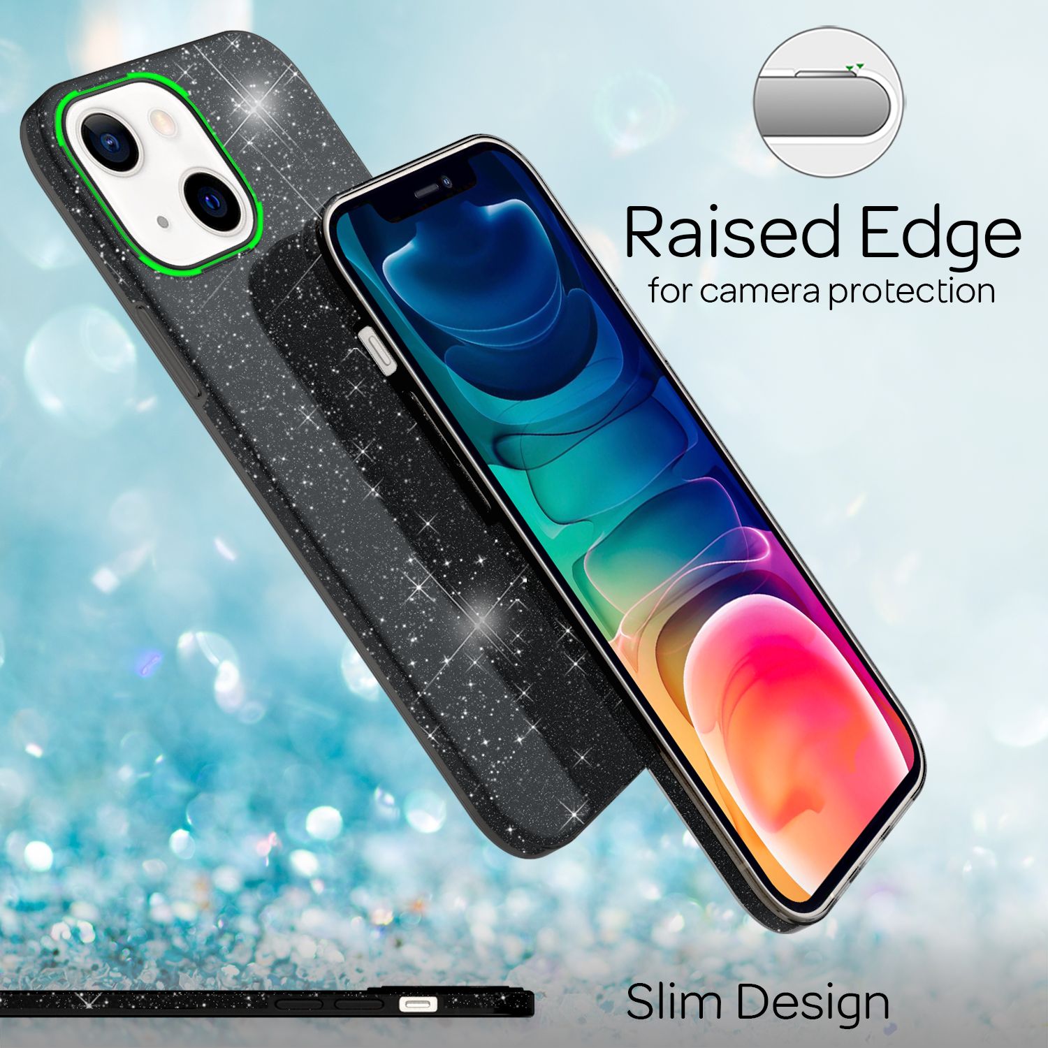 NALIA Robuste Glitzerhülle für iPhone 13, Stoßfeste Glänzende Glitzer Hybrid Schutzhülle Verstärkte Silikonhülle Schwarz NALIA Protective Hülle