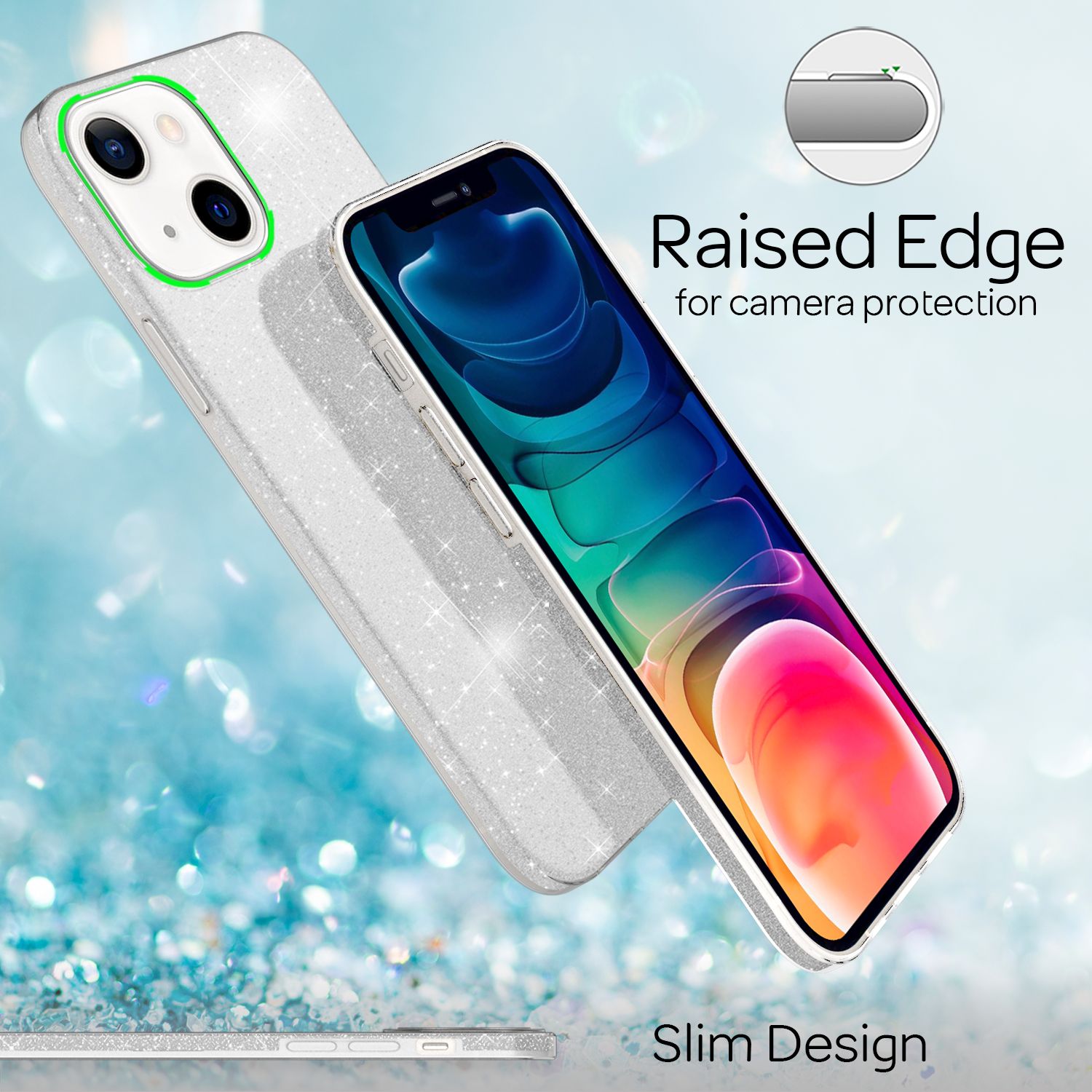 NALIA Robuste Glitzerhülle für iPhone 13, Stoßfeste Glänzende Glitzer Hybrid Schutzhülle Verstärkte Silikonhülle Silber NALIA Protective Hülle