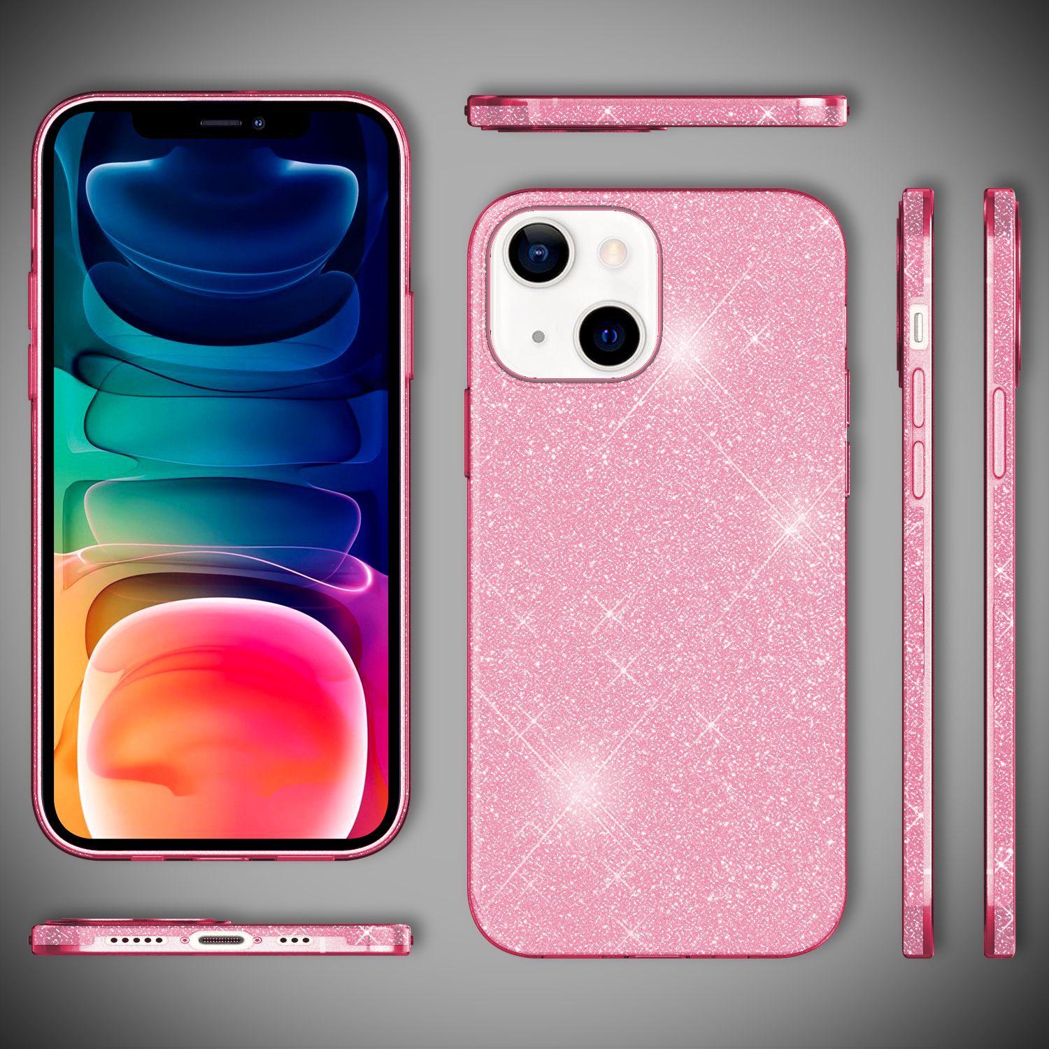 NALIA Robuste Glitzerhülle für iPhone 13, Stoßfeste Glänzende Glitzer Hybrid Schutzhülle Verstärkte Silikonhülle Pink NALIA Protective Hülle