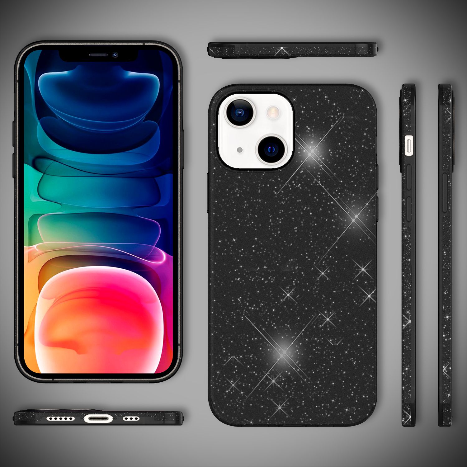 NALIA Robuste Glitzerhülle für iPhone 13, Stoßfeste Glänzende Glitzer Hybrid Schutzhülle Verstärkte Silikonhülle Schwarz NALIA Protective Hülle