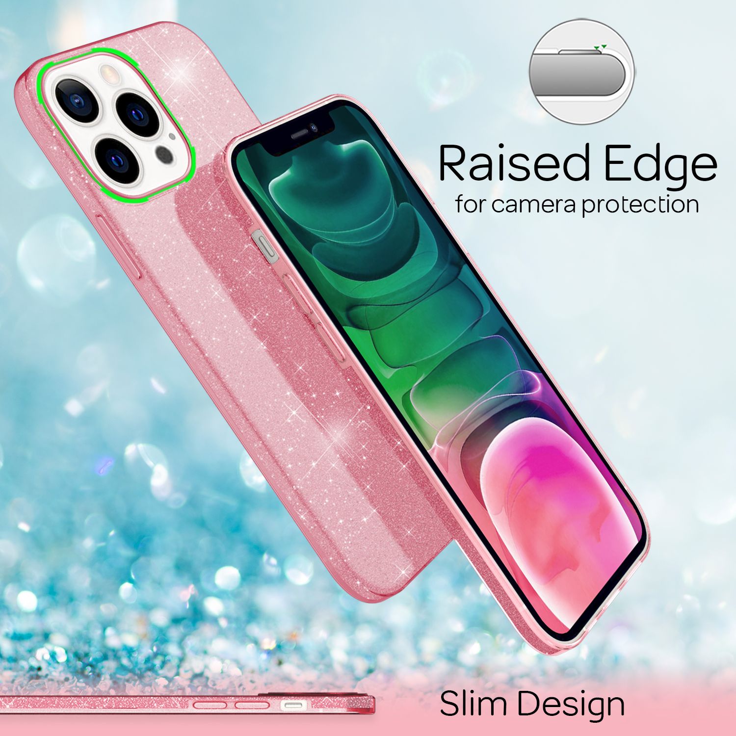 NALIA Robuste Glitzerhülle für iPhone 13 Pro, Stoßfeste Glänzende Glitzer Hybrid Schutzhülle Verstärkte Silikonhülle