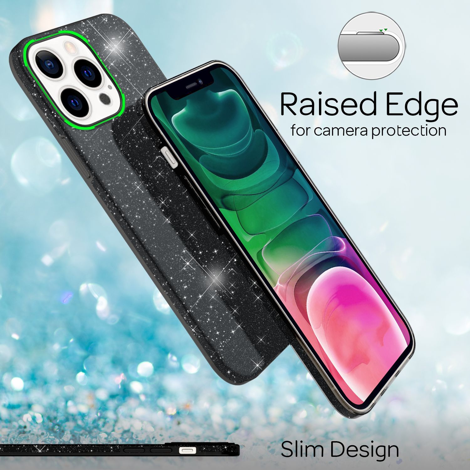 NALIA Robuste Glitzerhülle für iPhone 13 Pro, Stoßfeste Glänzende Glitzer Hybrid Schutzhülle Verstärkte Silikonhülle