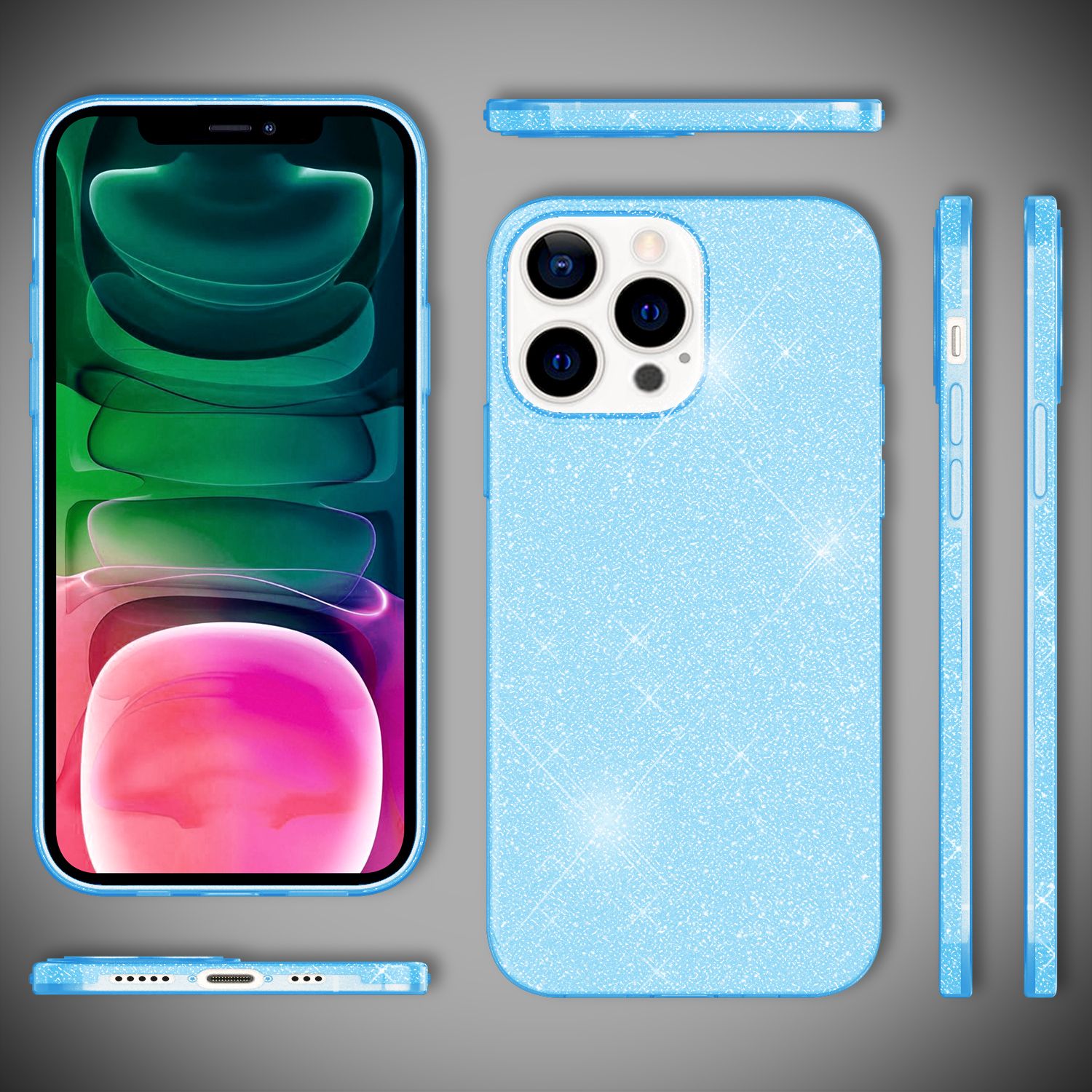 NALIA Robuste Glitzerhülle für iPhone 13 Pro, Stoßfeste Glänzende Glitzer Hybrid Schutzhülle Verstärkte Silikonhülle